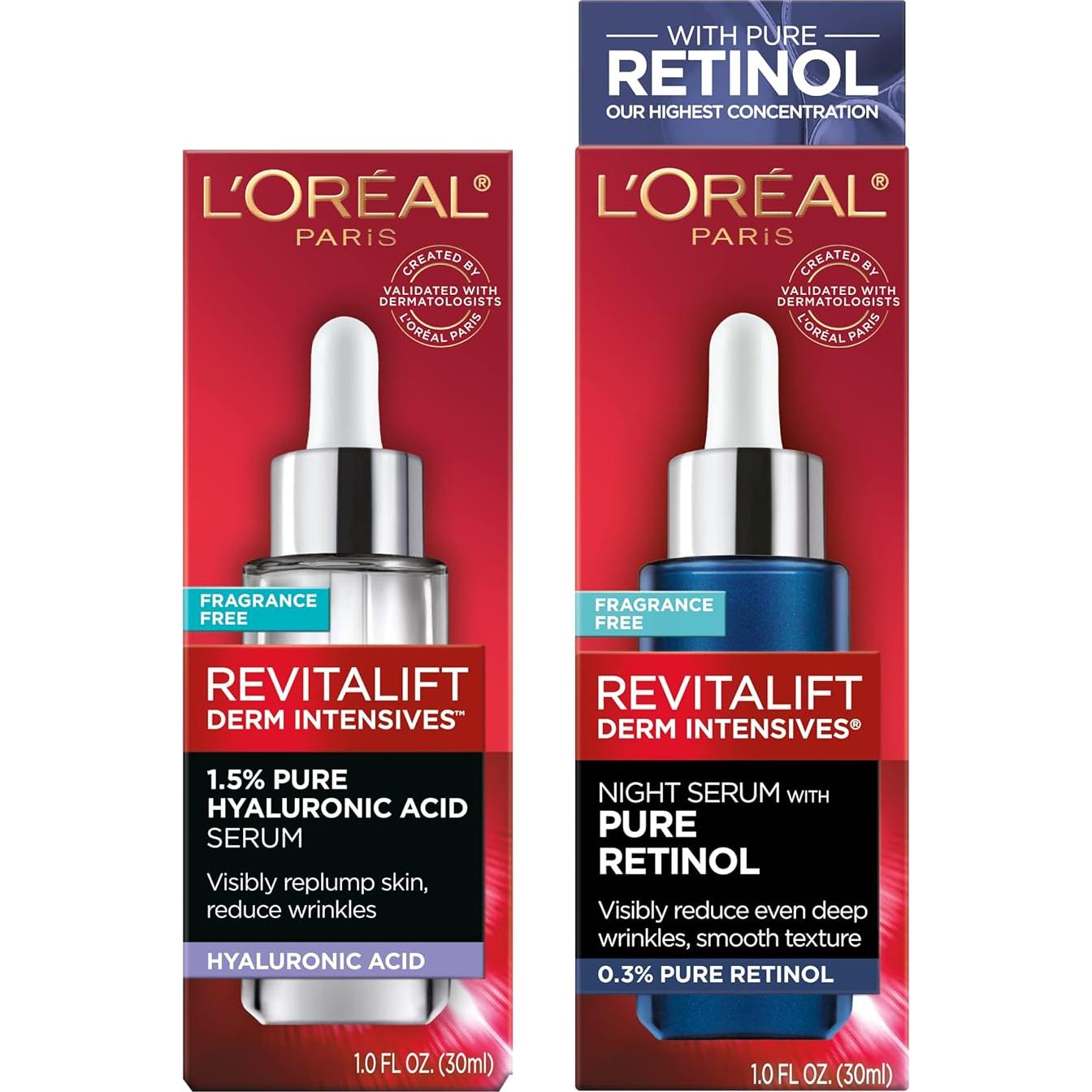 Kit Anti-Envejecimiento L'Oreal Paris: Suero Hialurónico 1.5% y Retinol 0.3%