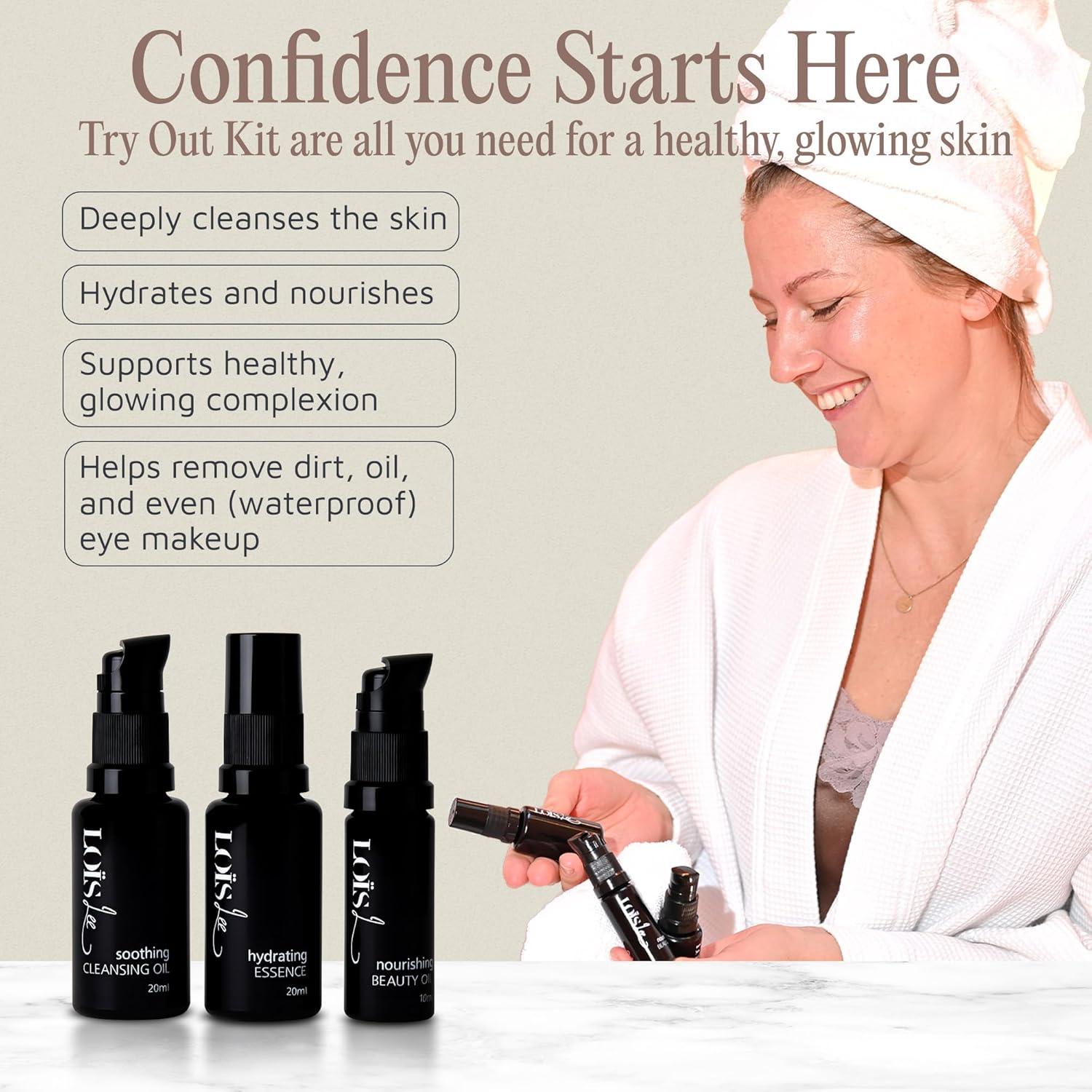 Set de Cuidado de la Piel Lois Lee - Aceite Limpiador, Esencia y Aceite de Belleza - Kit Facial Natural