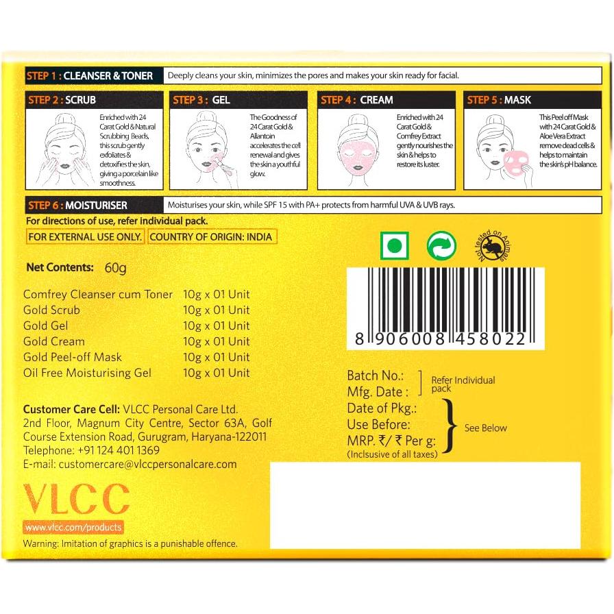 Kit Facial de Oro VLCC - Tratamiento de 6 Pasos