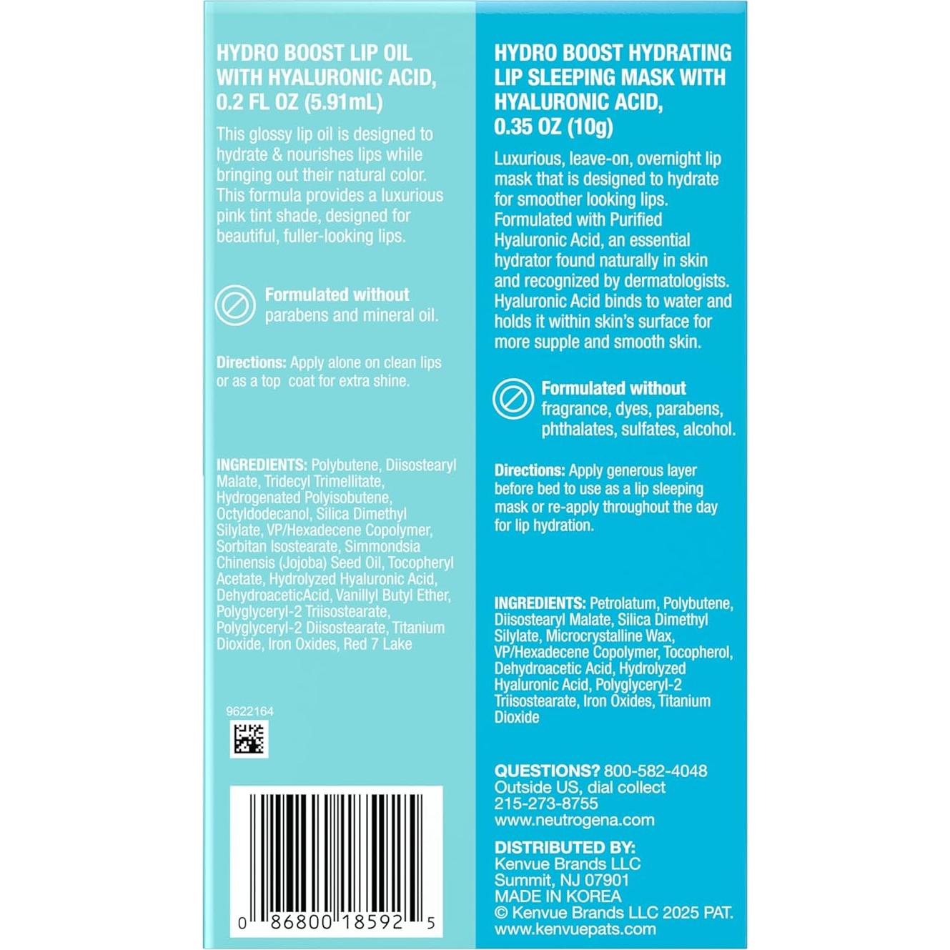 Kit Hidratación Labial Neutrogena Hydro Boost - Aceite Rosa Claro y Mascarilla Nocturna