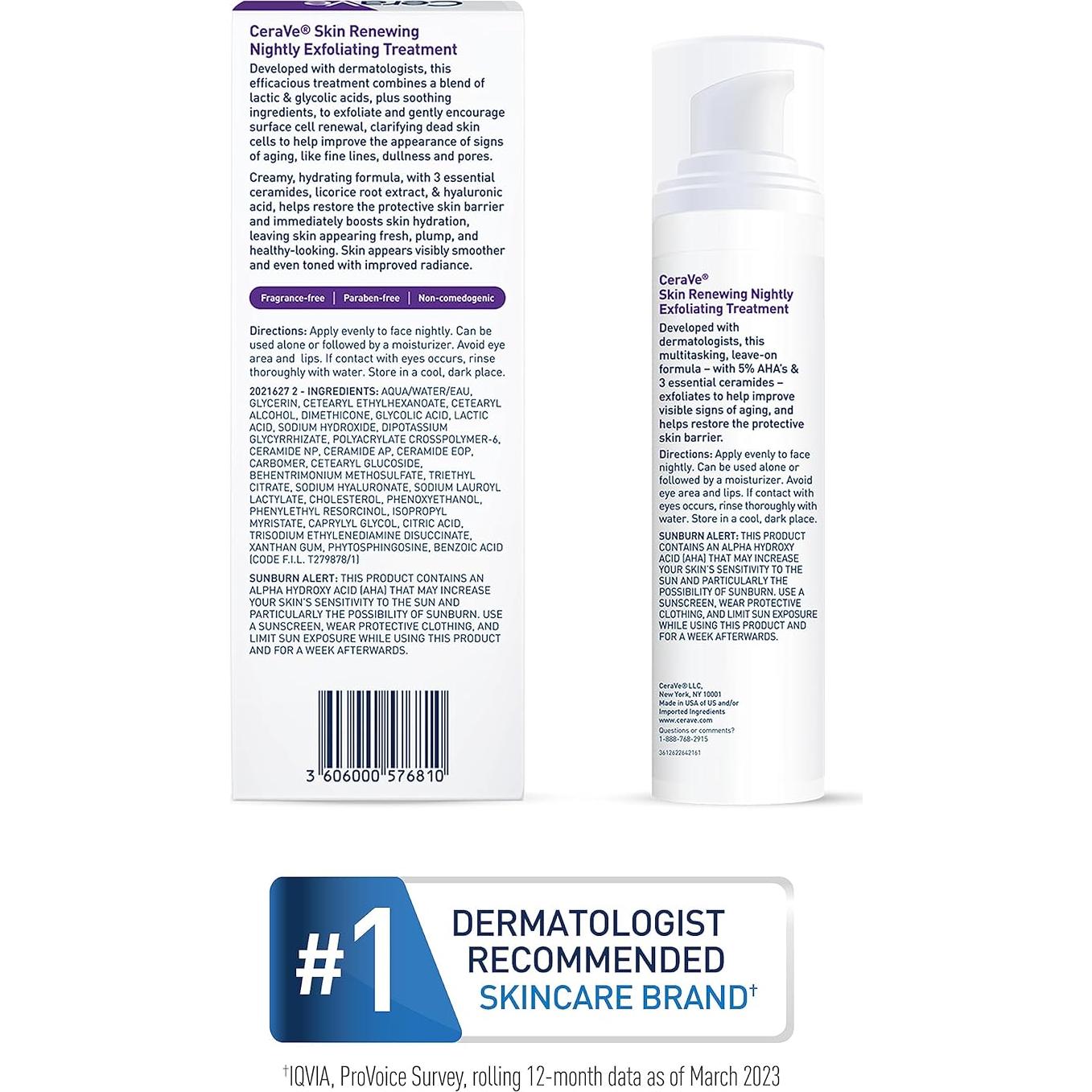 CeraVe Suero Exfoliante Nocturno 48g - Ácido Glicólico y Láctico