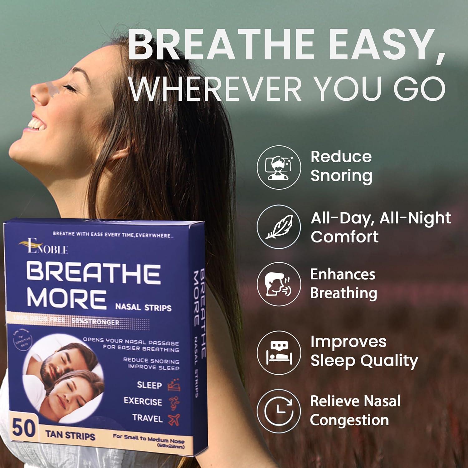 Tiras Nasales Anti Ronquidos Breathe More 50 Ct Mediano