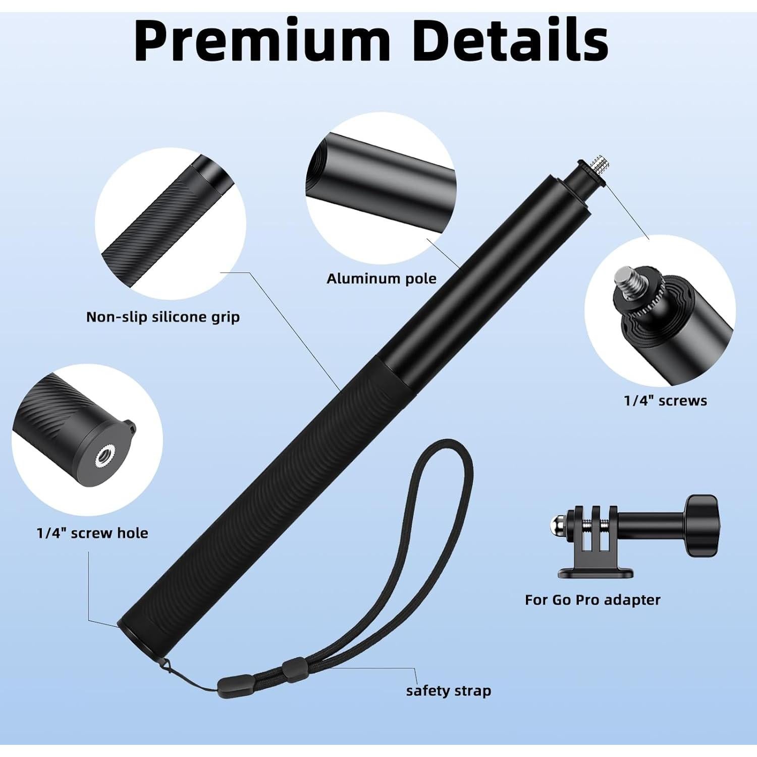 Palo de Selfie Invisible BRDRC 135 cm para Insta360 y DJI OSMO