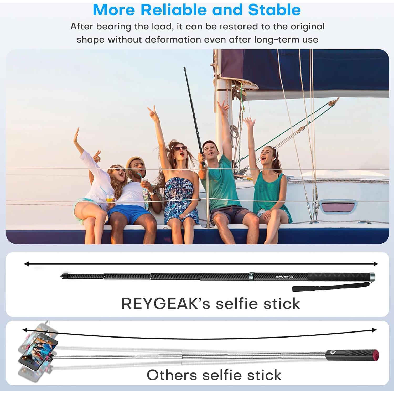 Palo de Selfie Extensible REYGEAK 150 cm Fibra de Carbono