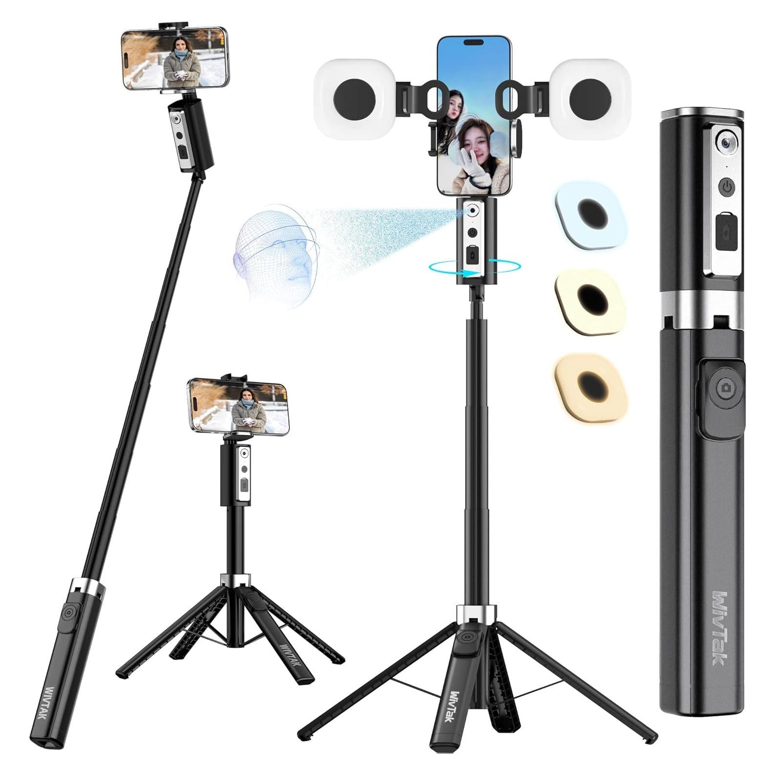 Trípode Wivtak 2Ring Light 3 en 1 con Seguimiento Facial AI 360°