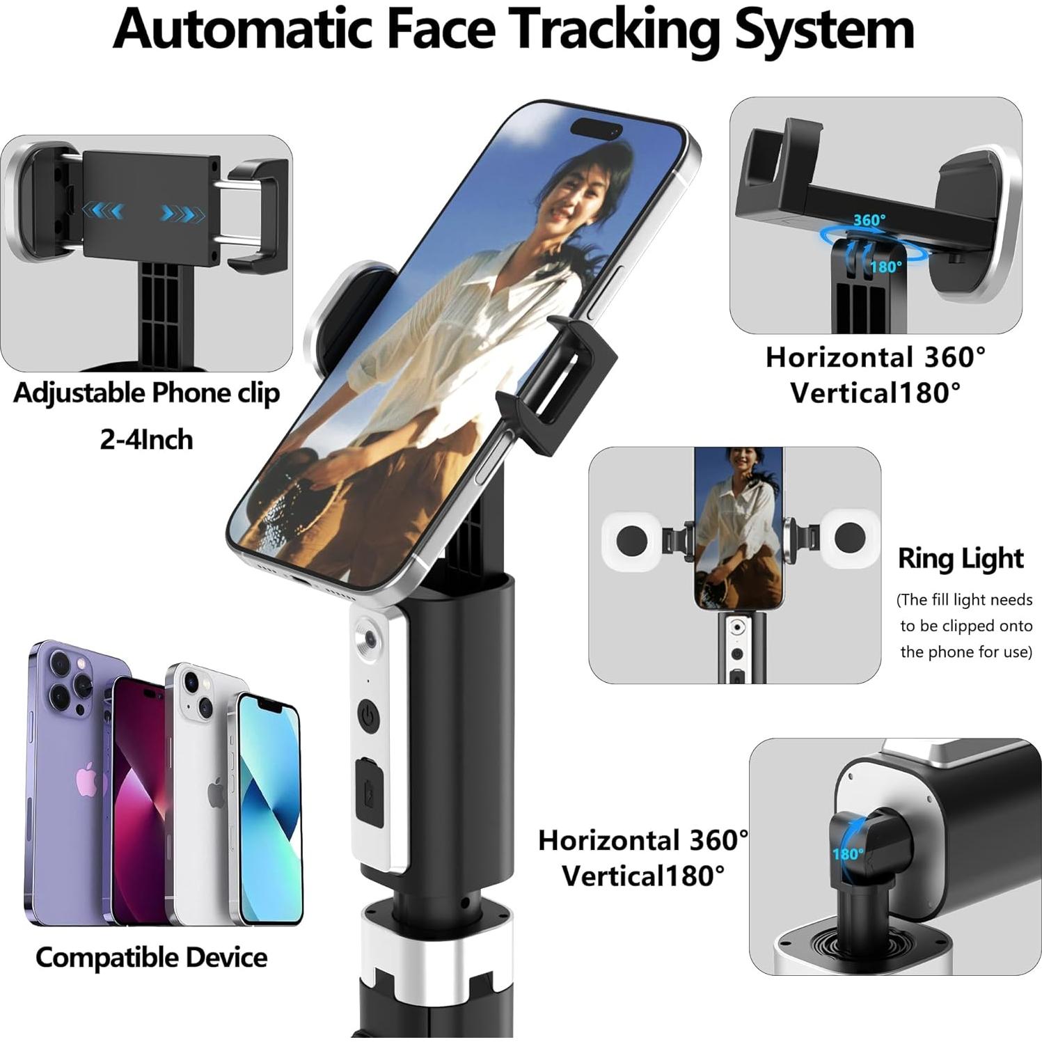 Trípode Wivtak 2Ring Light 3 en 1 con Seguimiento Facial AI 360°