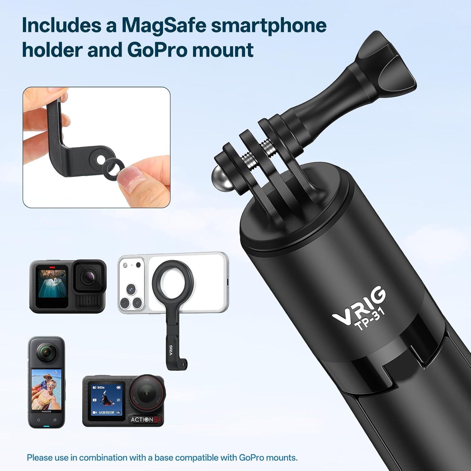 Trípode de Selfie Magnético VRIG 1.65m con Adaptador GoPro