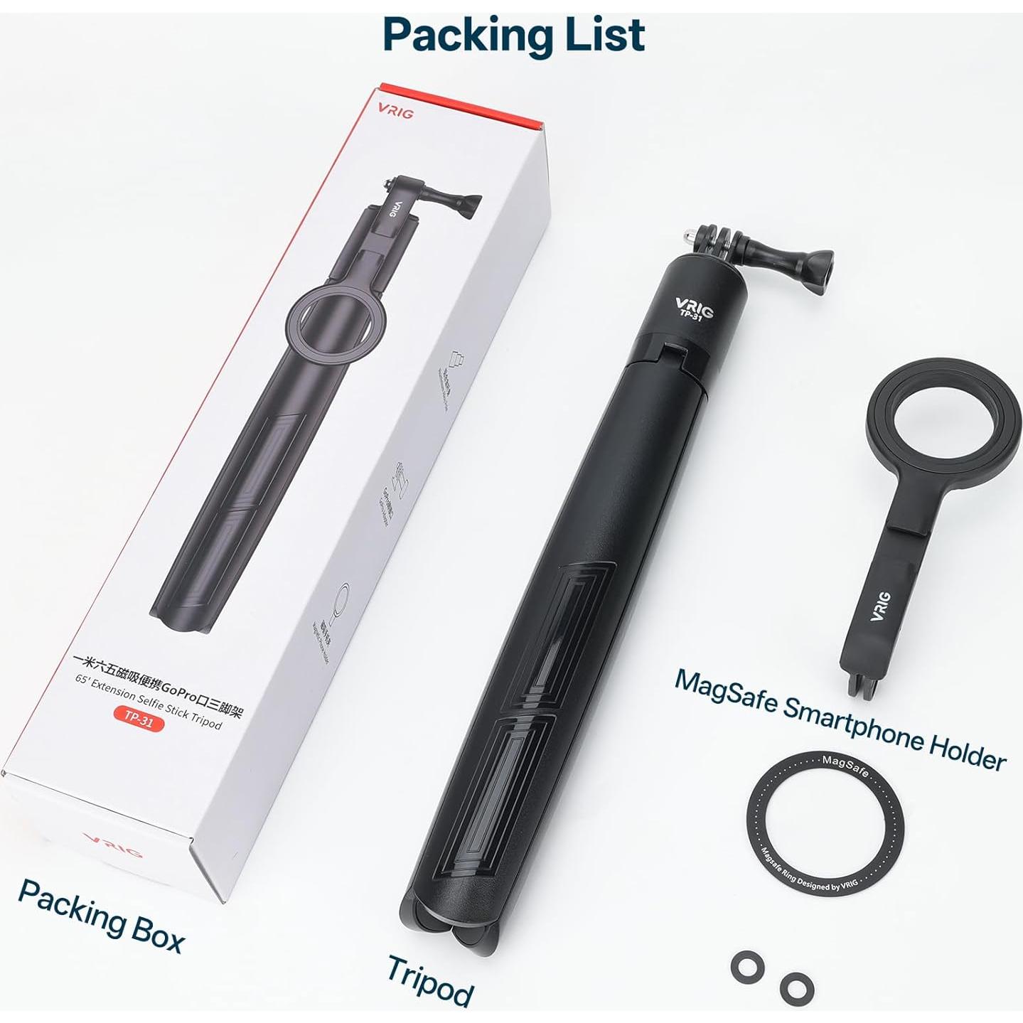 Trípode de Selfie Magnético VRIG 1.65m con Adaptador GoPro