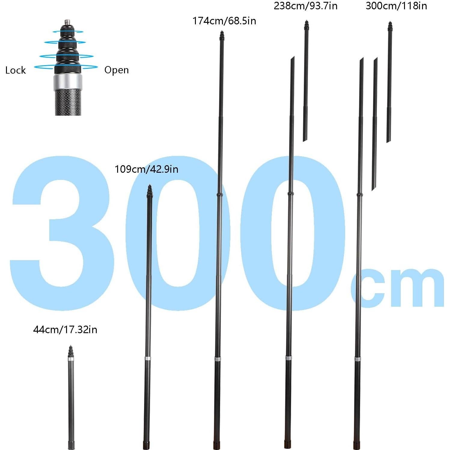 Palo de Selfie Extendido 3m Fibra de Carbono Xik para Insta360