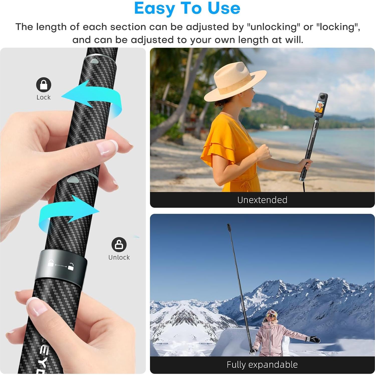 Palo de Selfie Extensible REYGEAK 300cm Fibra de Carbono