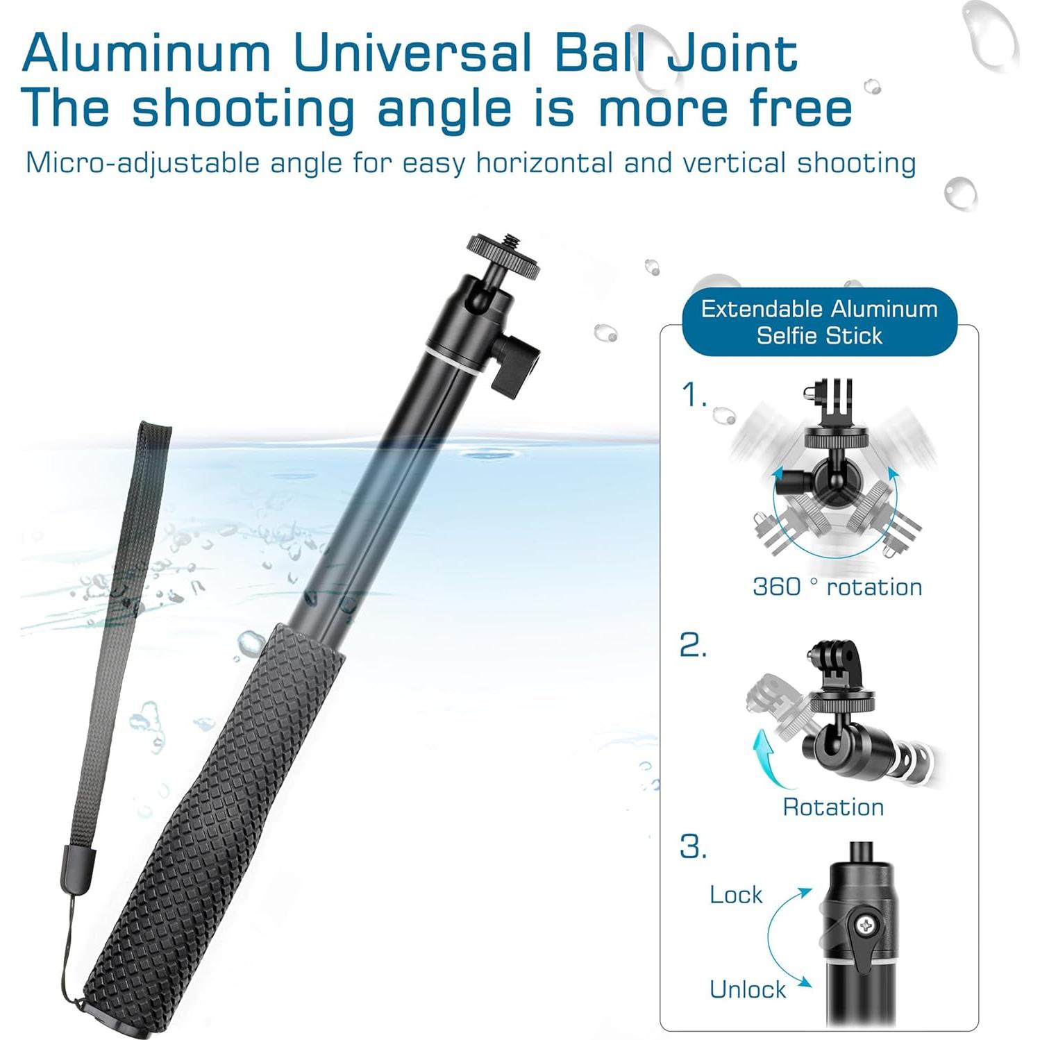 Palo de Selfie Submarino GEPULY 360° con Soporte para GoPro y Teléfono