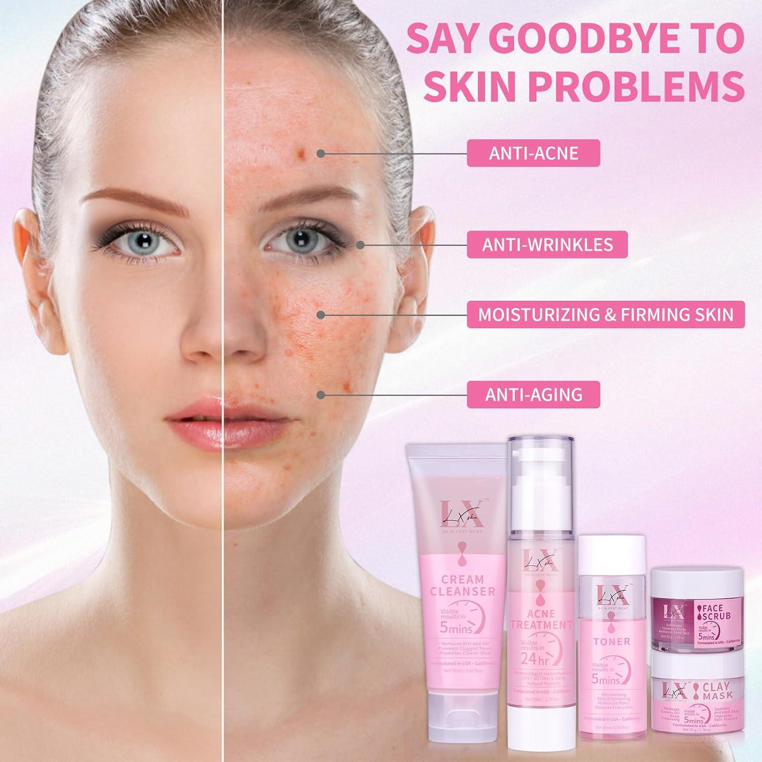 Kit de Cuidado Facial LXSKN 5 Pasos para Acné - Hidratante y Exfoliante