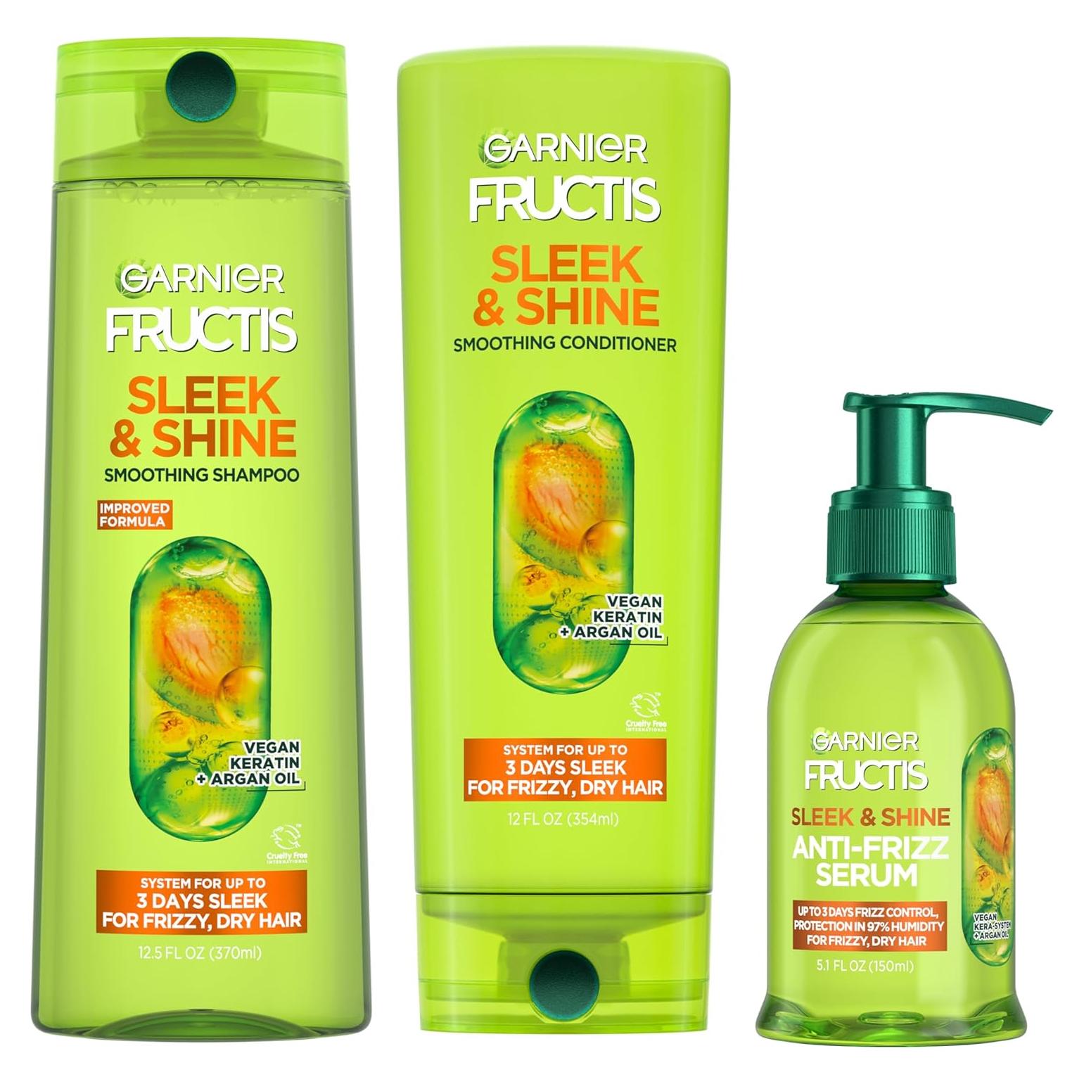 Set Garnier Fructis Suave y Brillante - Champú 875ml, Acondicionador y Suero Antifrizz