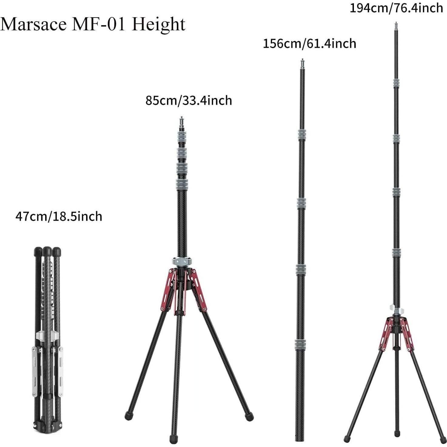 Trípode de Soporte de Luz Marsace MF-01 Fibra de Carbono 47-194 cm
