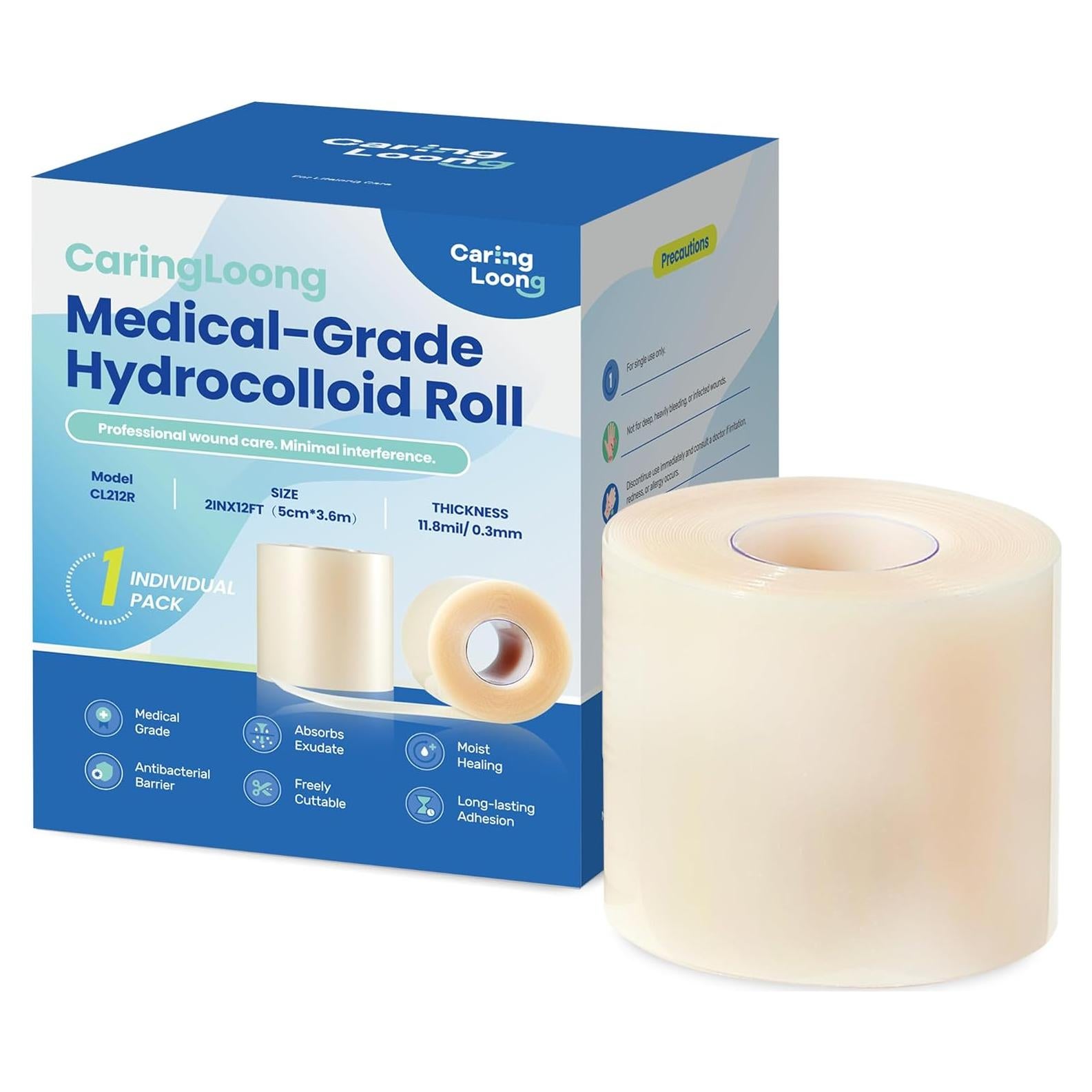 Rollo de Hidrocoloide Médico CaringLoong 5.08cm x 3.66m Estéril