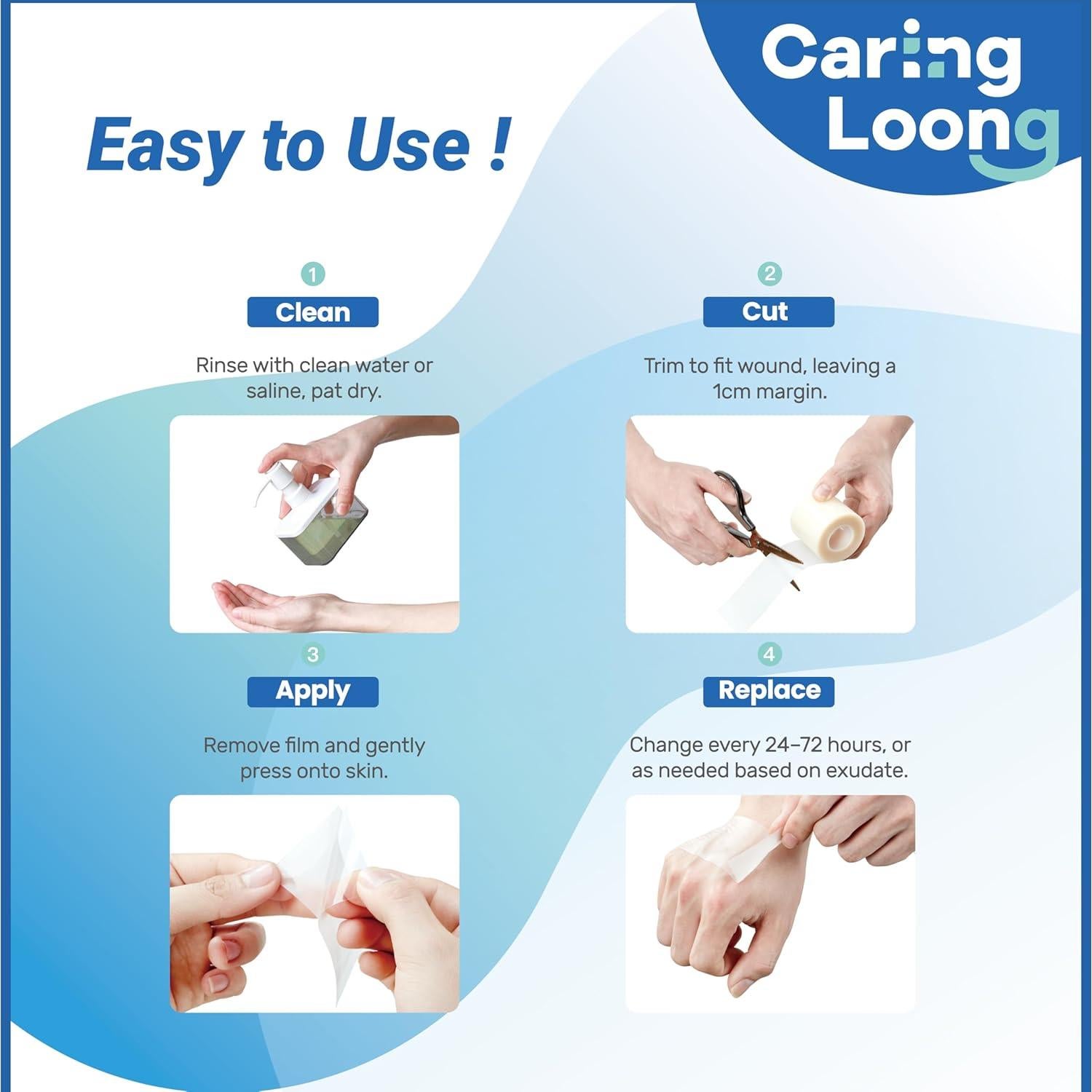 Rollo de Hidrocoloide Médico CaringLoong 5.08cm x 3.66m Estéril