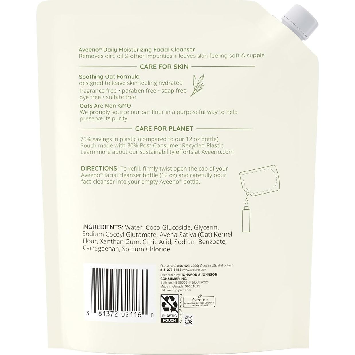 Limpiador Facial Hidratante Aveeno 473 ml Bolsa Recarga