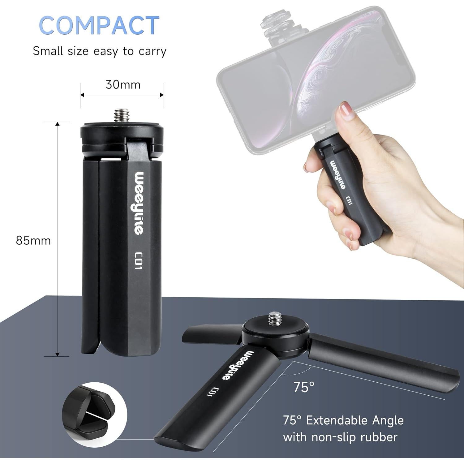 Trípode Mini Weeylite K21, Soporte Compacto 1/4 para Cámara