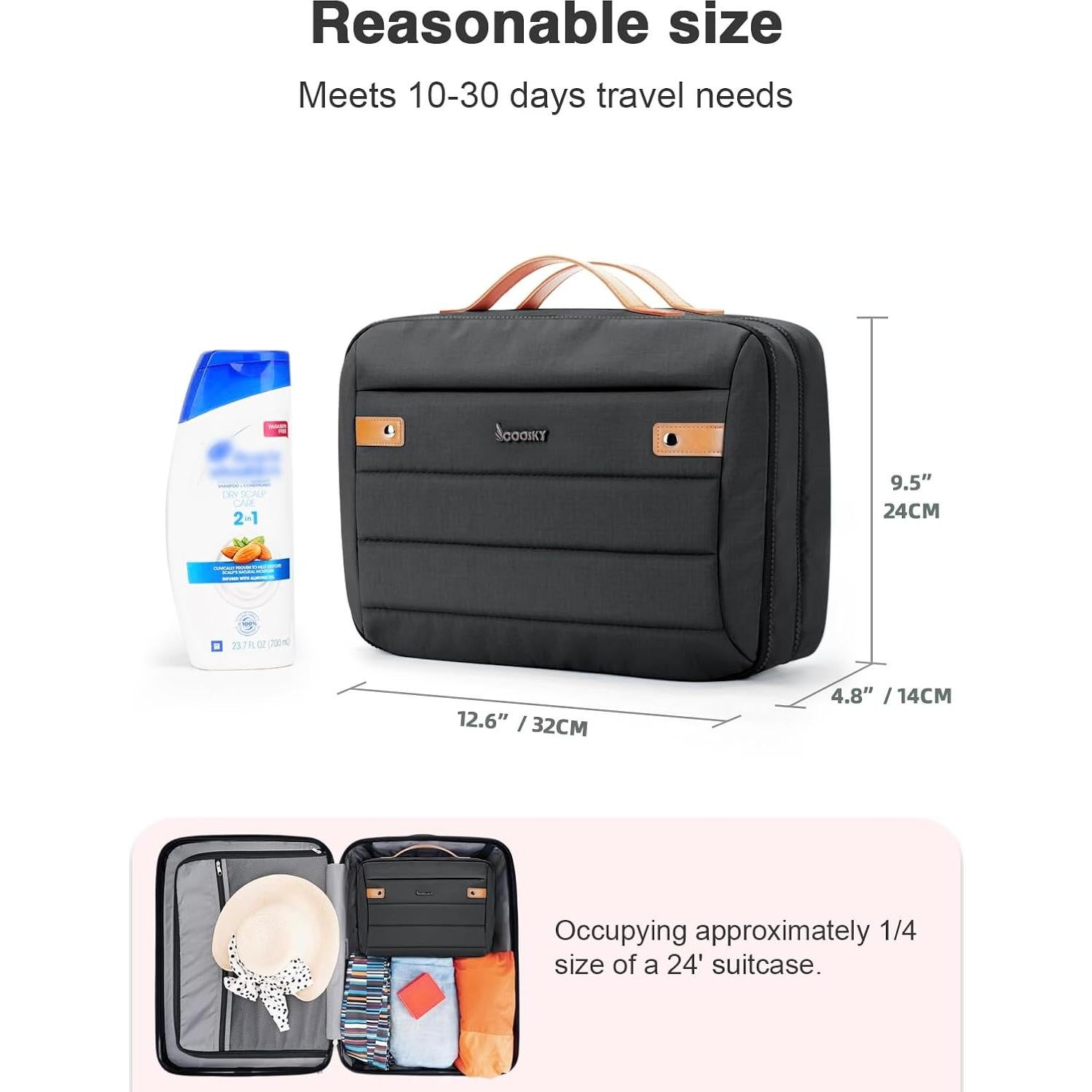 Bolsa de Aseo Colgante Negra XSB-405-WM Impermeable 32x24cm