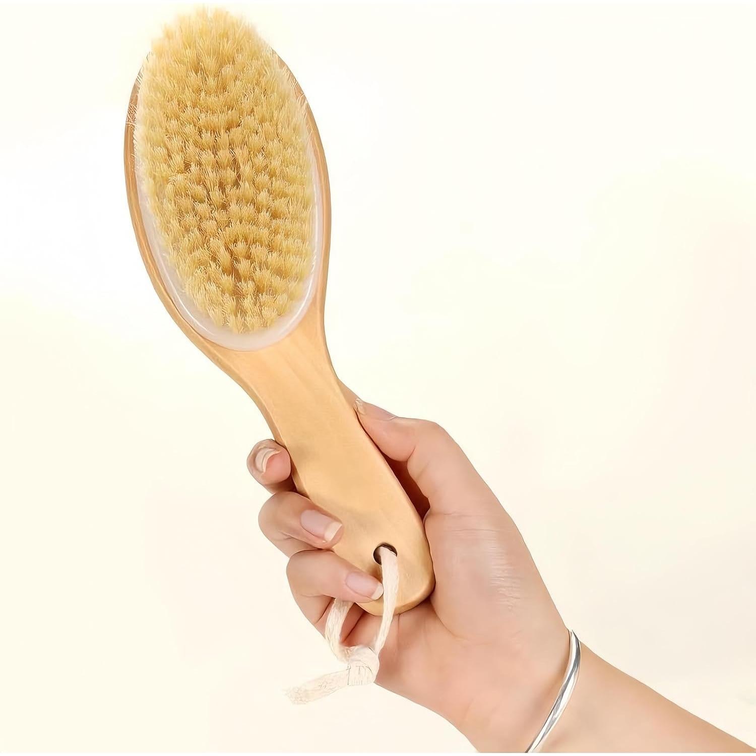 Cepillo Corporal Seco LONGCO de Cerda Natural con Mango de Madera