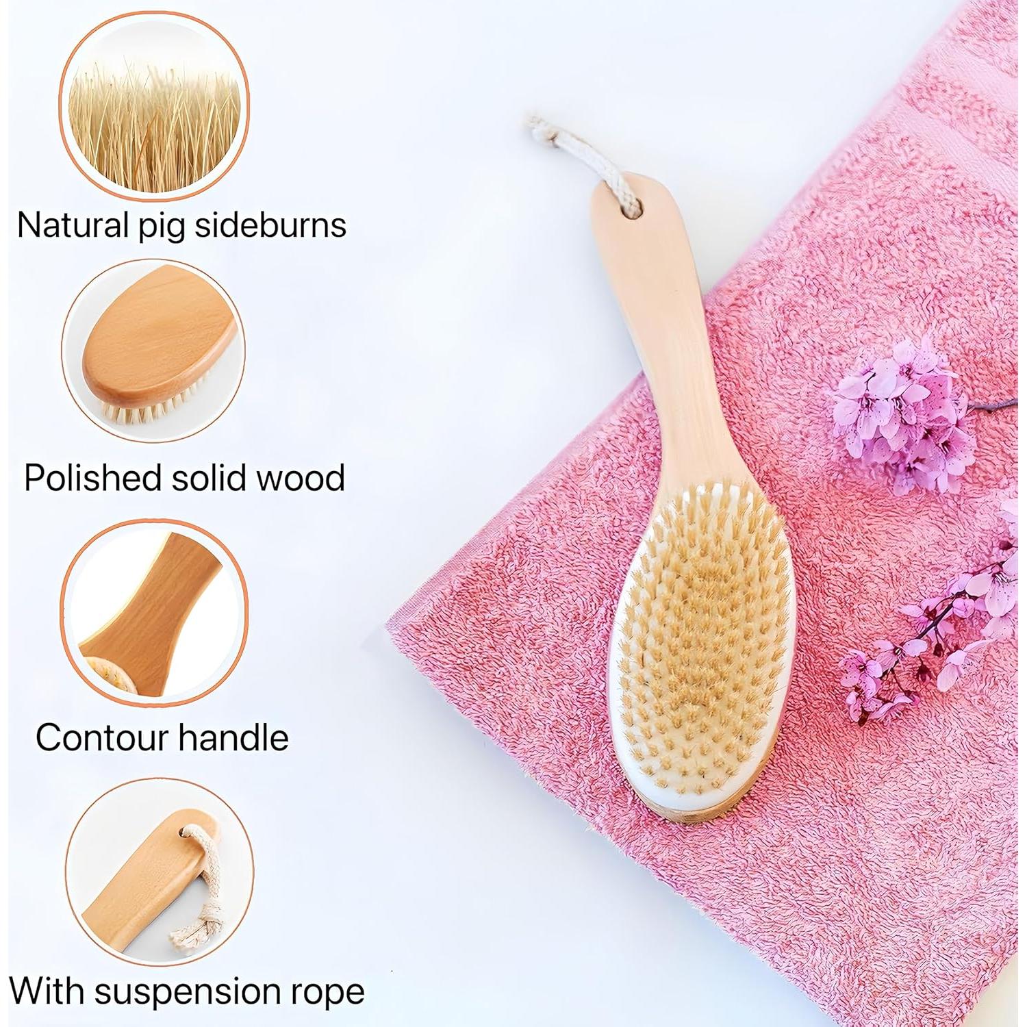 Cepillo Corporal Seco LONGCO de Cerda Natural con Mango de Madera