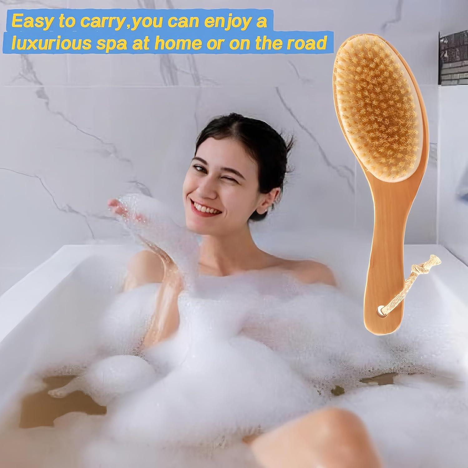 Cepillo Corporal Seco LONGCO de Cerda Natural con Mango de Madera