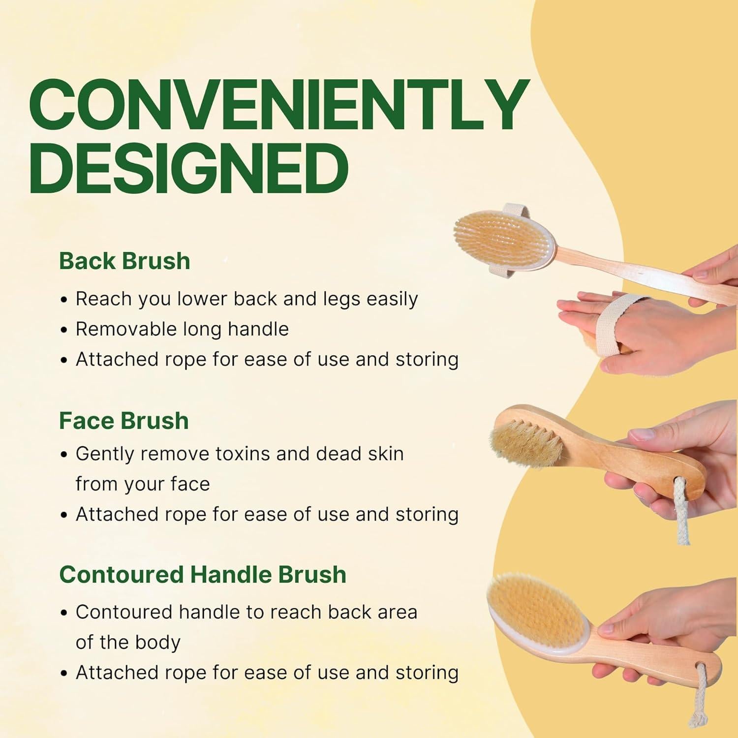 Juego de Cepillos Corporales Asani para Cepillado Seco - 3 Piezas