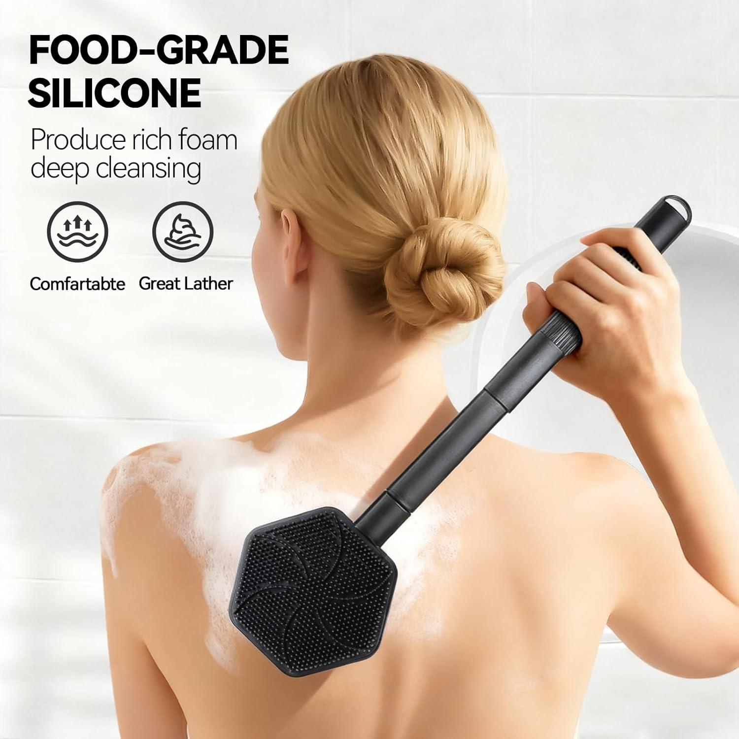 Cepillo de Espalda de Silicona HAYSNA 53 cm Extensible Negro