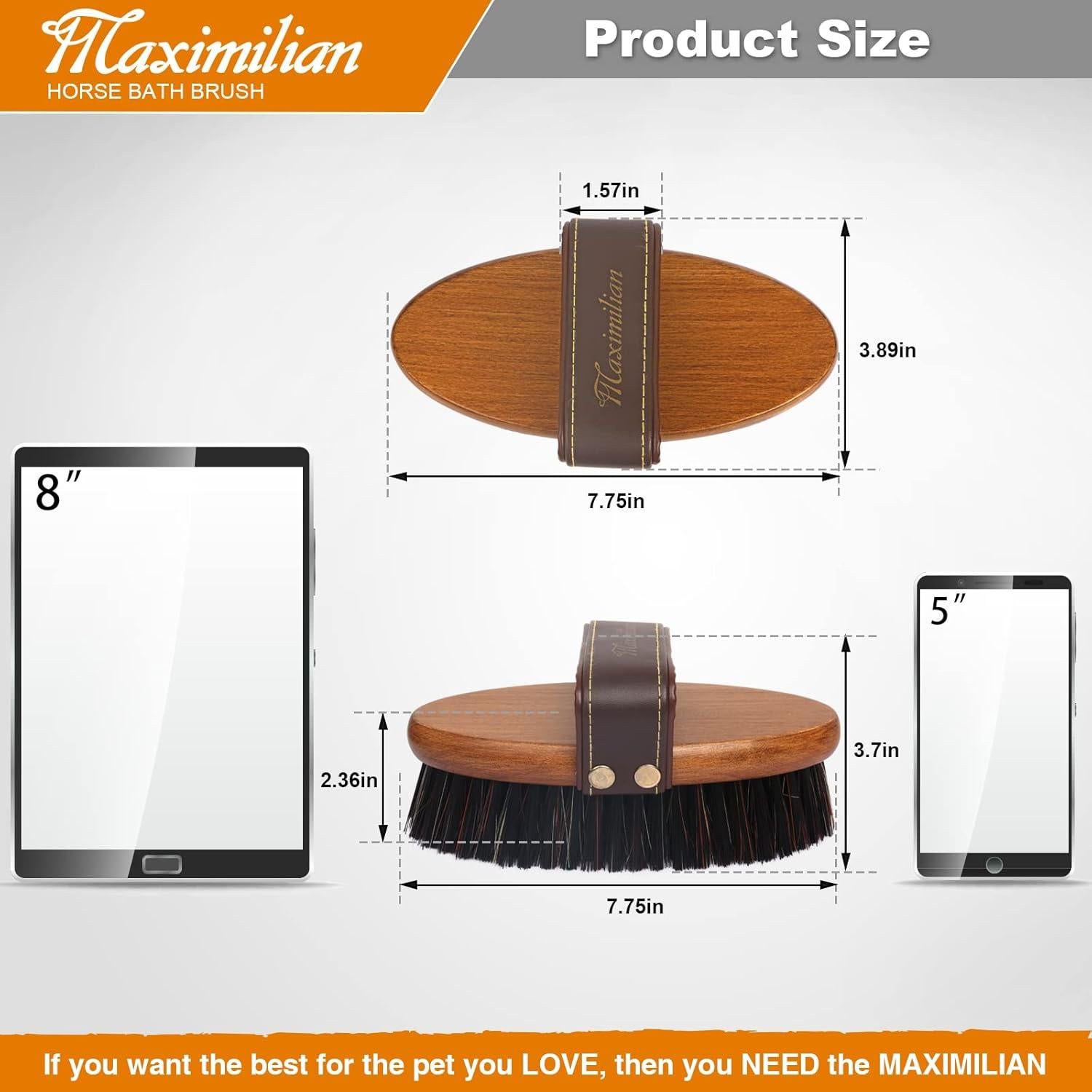 Cepillo de Cuerpo Duro MAXIMILIAN para Caballos - Marrón