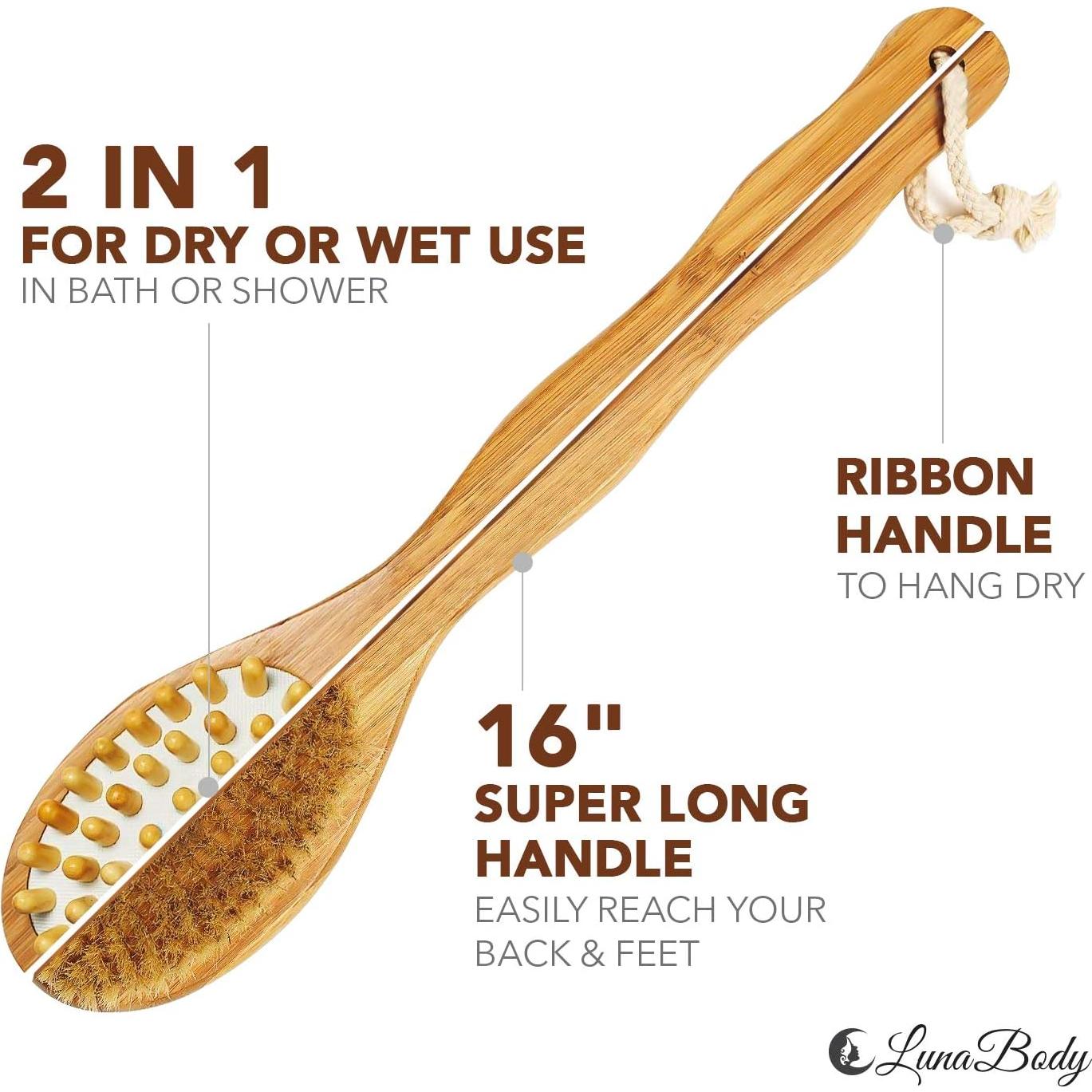 Cepillo Corporal de Bambú LunaBody - Exfoliación y Masaje 40.64 cm