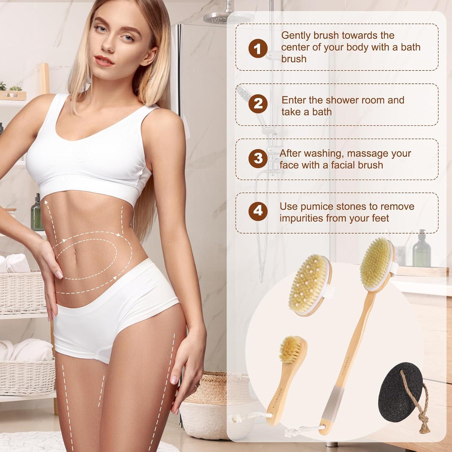 Juego de Cepillos Corporales BONUMVITA con Mango de Madera