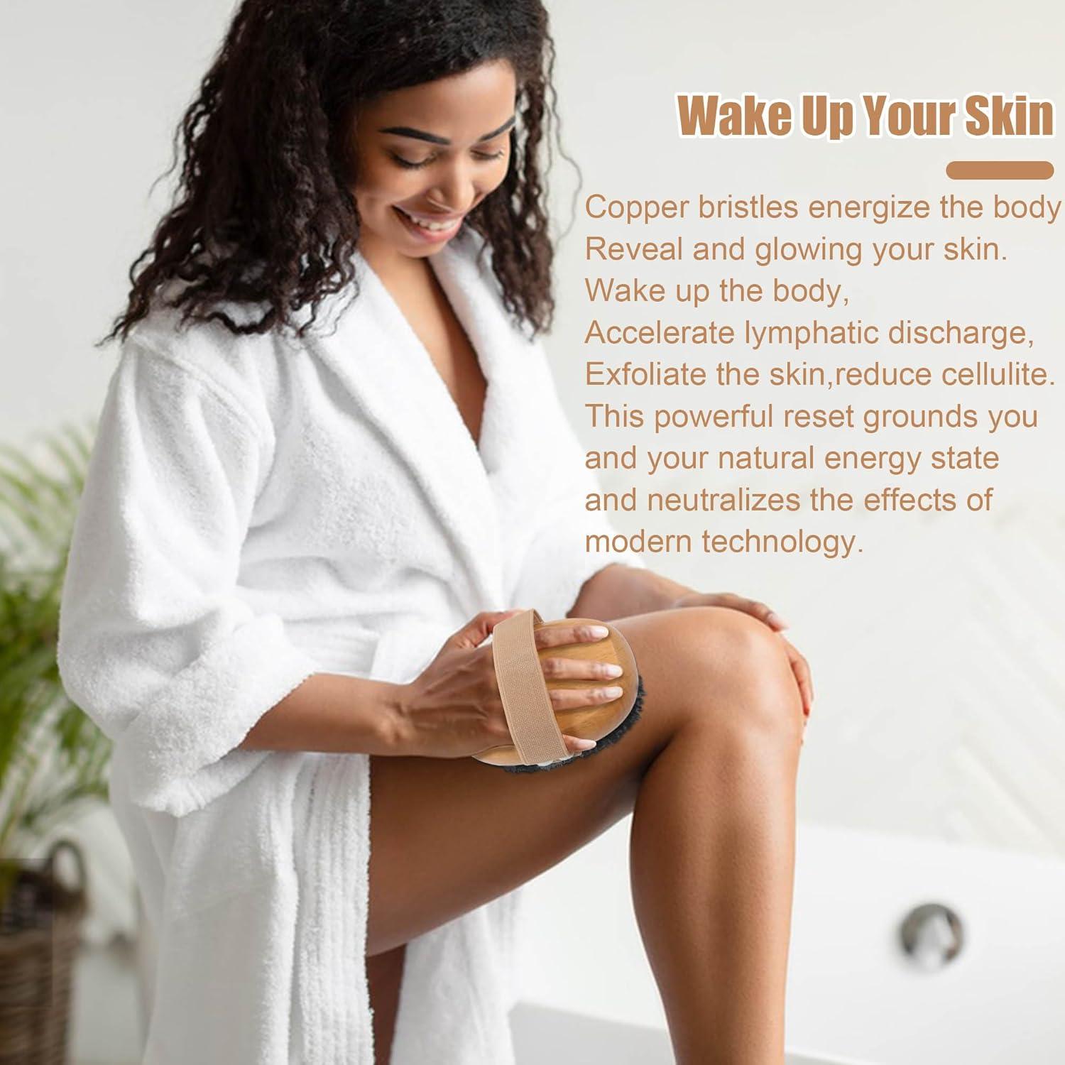Cepillo Corporal Seco OWIIZI con Cerdas de Cobre y Mango de Madera
