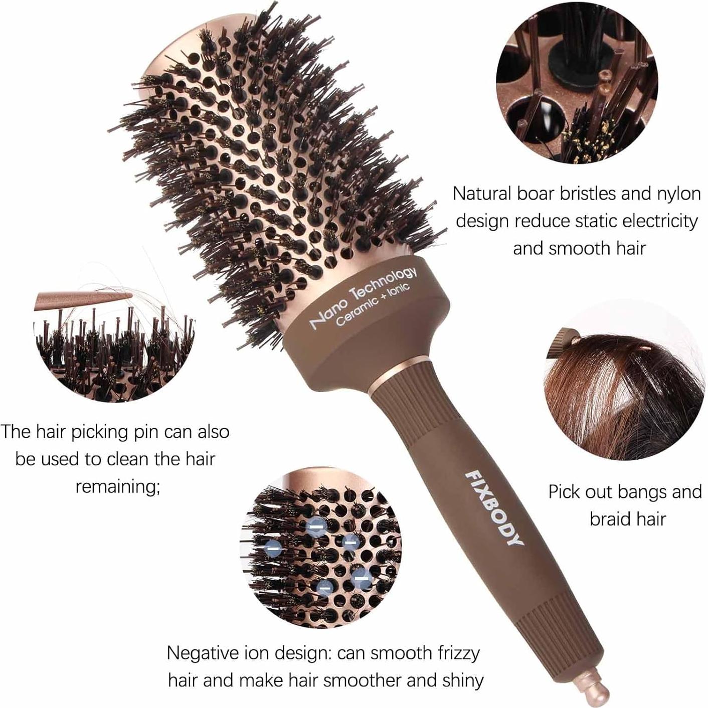 Cepillo Redondo para Cabello FIXBODY 8.4 cm Cerda Jabalí