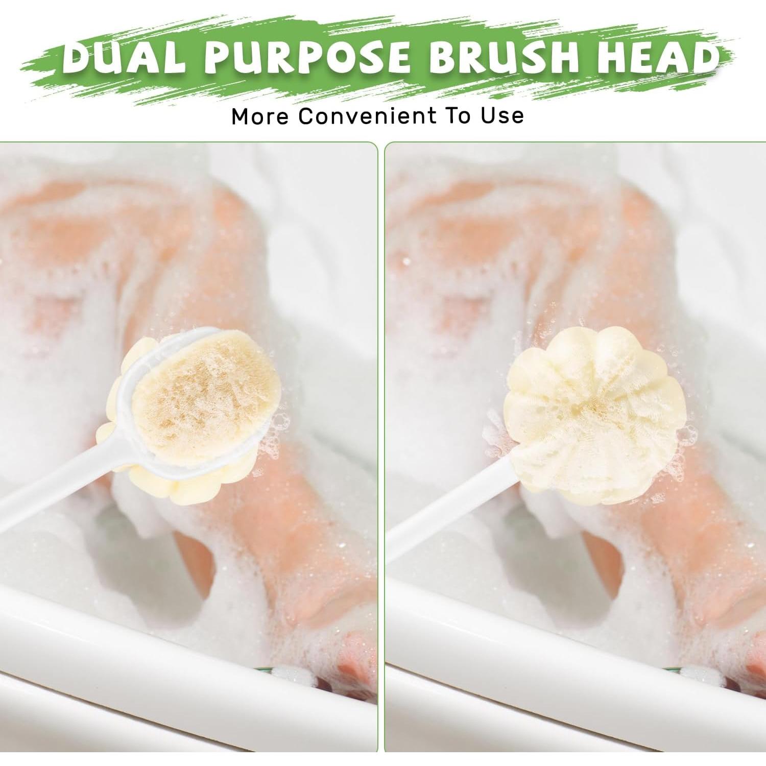 2 Cepillos de Ducha Mango Largo Mirrline con Lufa y Cerdas Suaves