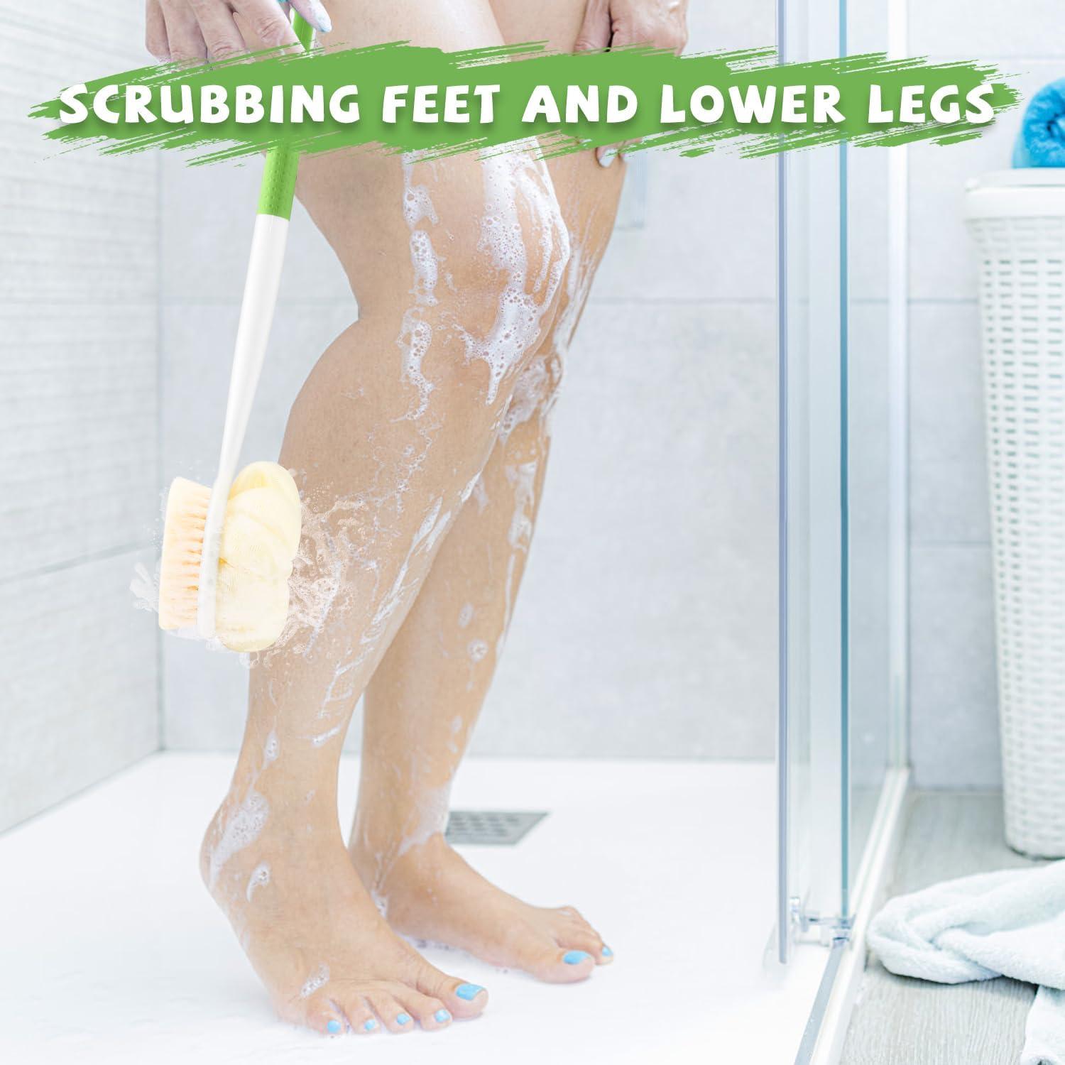 2 Cepillos de Ducha Mango Largo Mirrline con Lufa y Cerdas Suaves