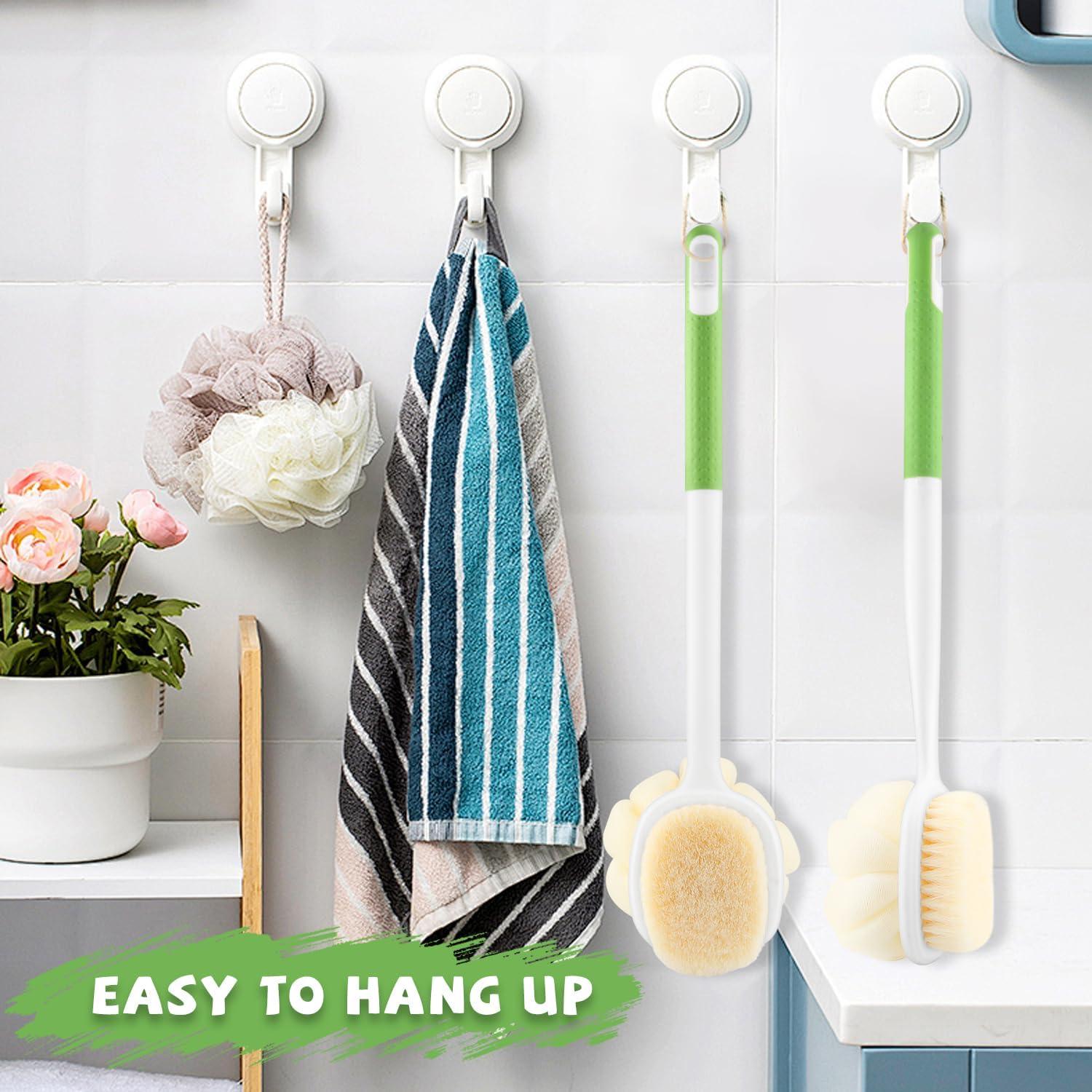 2 Cepillos de Ducha Mango Largo Mirrline con Lufa y Cerdas Suaves