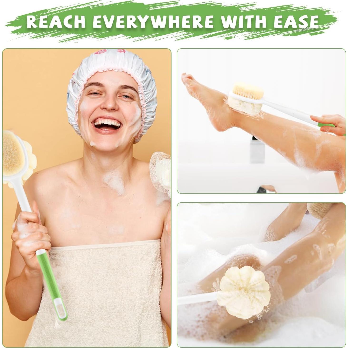 2 Cepillos de Ducha Mango Largo Mirrline con Lufa y Cerdas Suaves