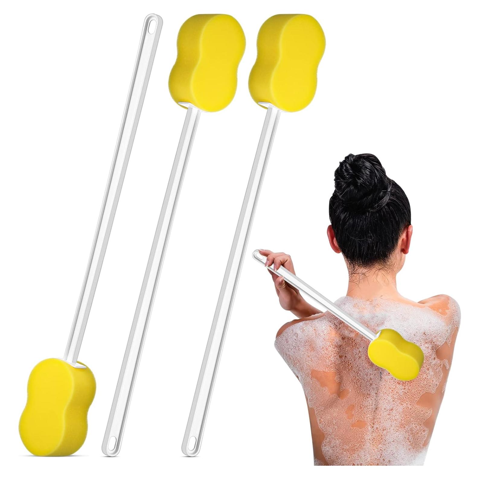 3 Esponjas de Mango Largo Yetene 57 cm para Ducha Amarillas