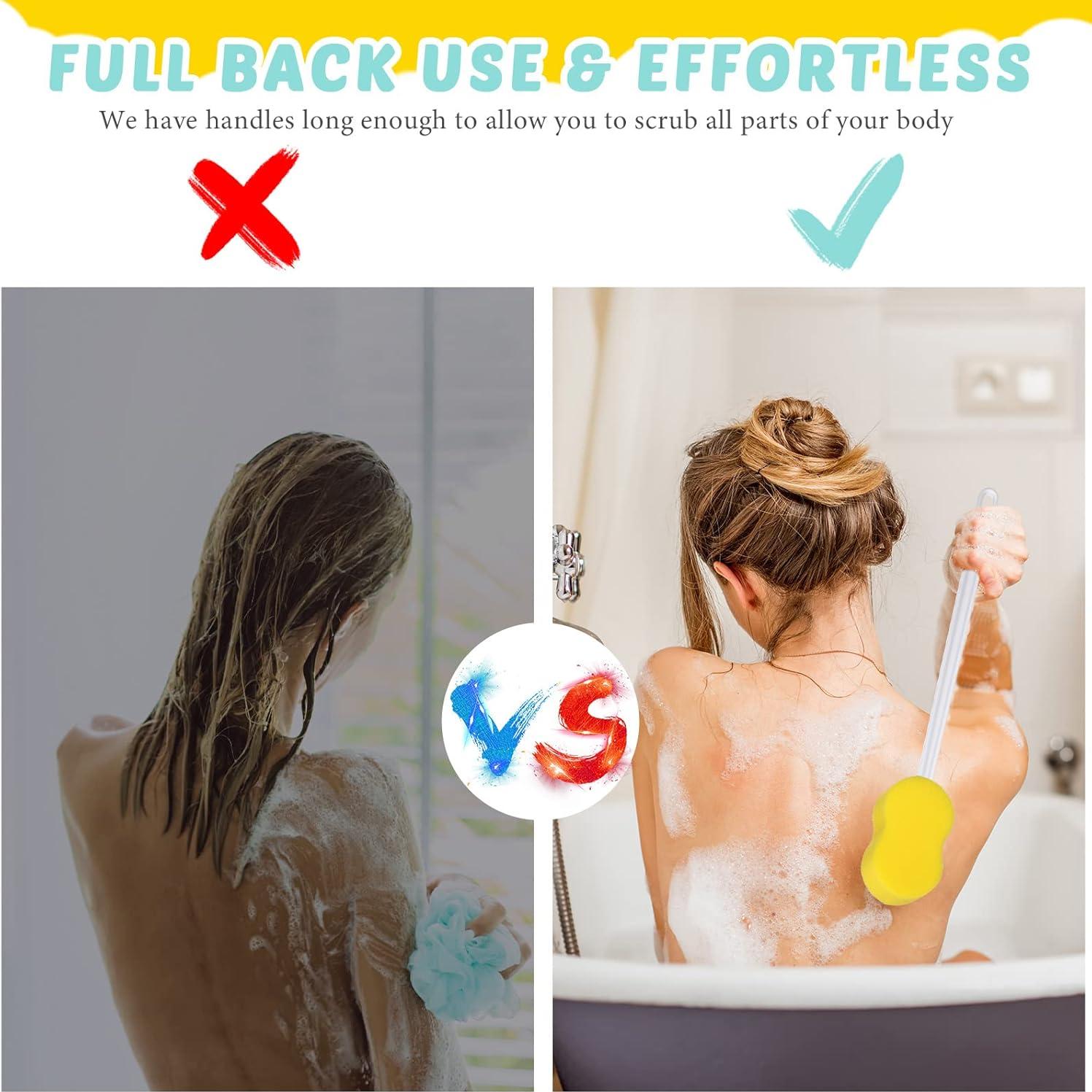 3 Esponjas de Mango Largo Yetene 57 cm para Ducha Amarillas