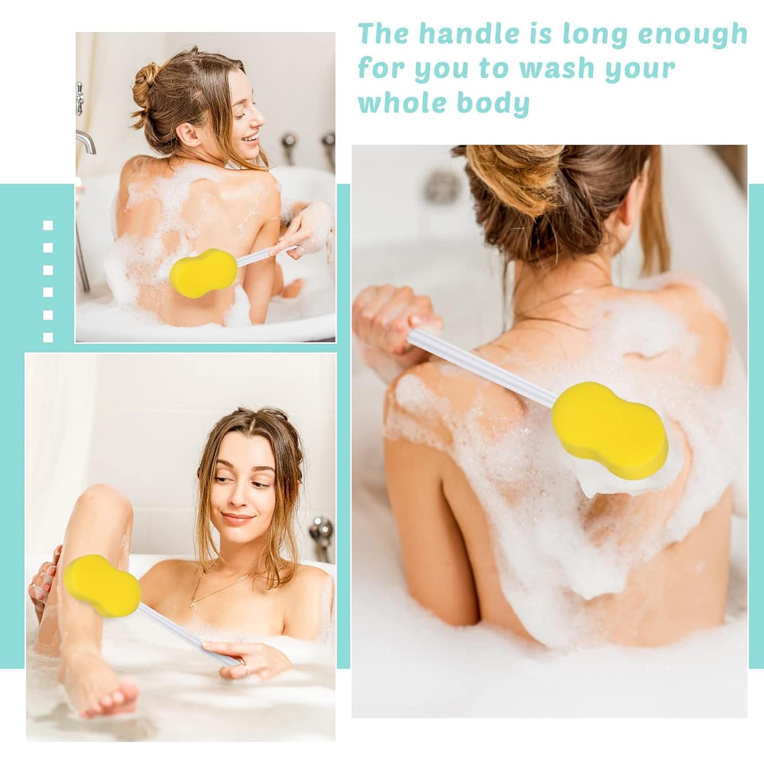 3 Esponjas de Mango Largo Yetene 57 cm para Ducha Amarillas