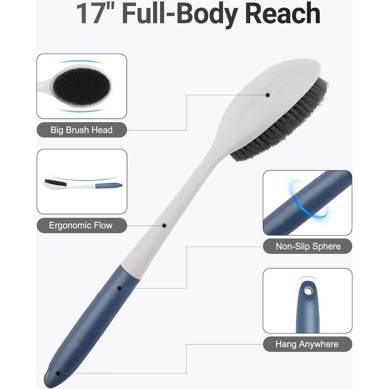 Cepillo de Espalda Surlees 43 cm con Mango Largo Antideslizante