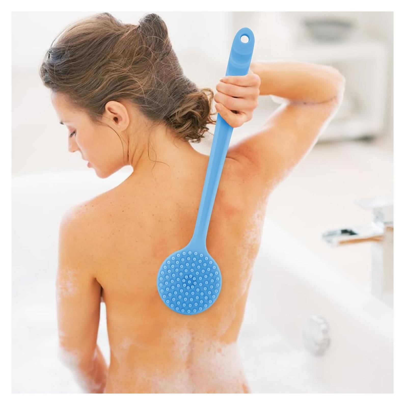 Cepillo de Baño de Silicona Xinjucai con Mango Largo Doble Cara