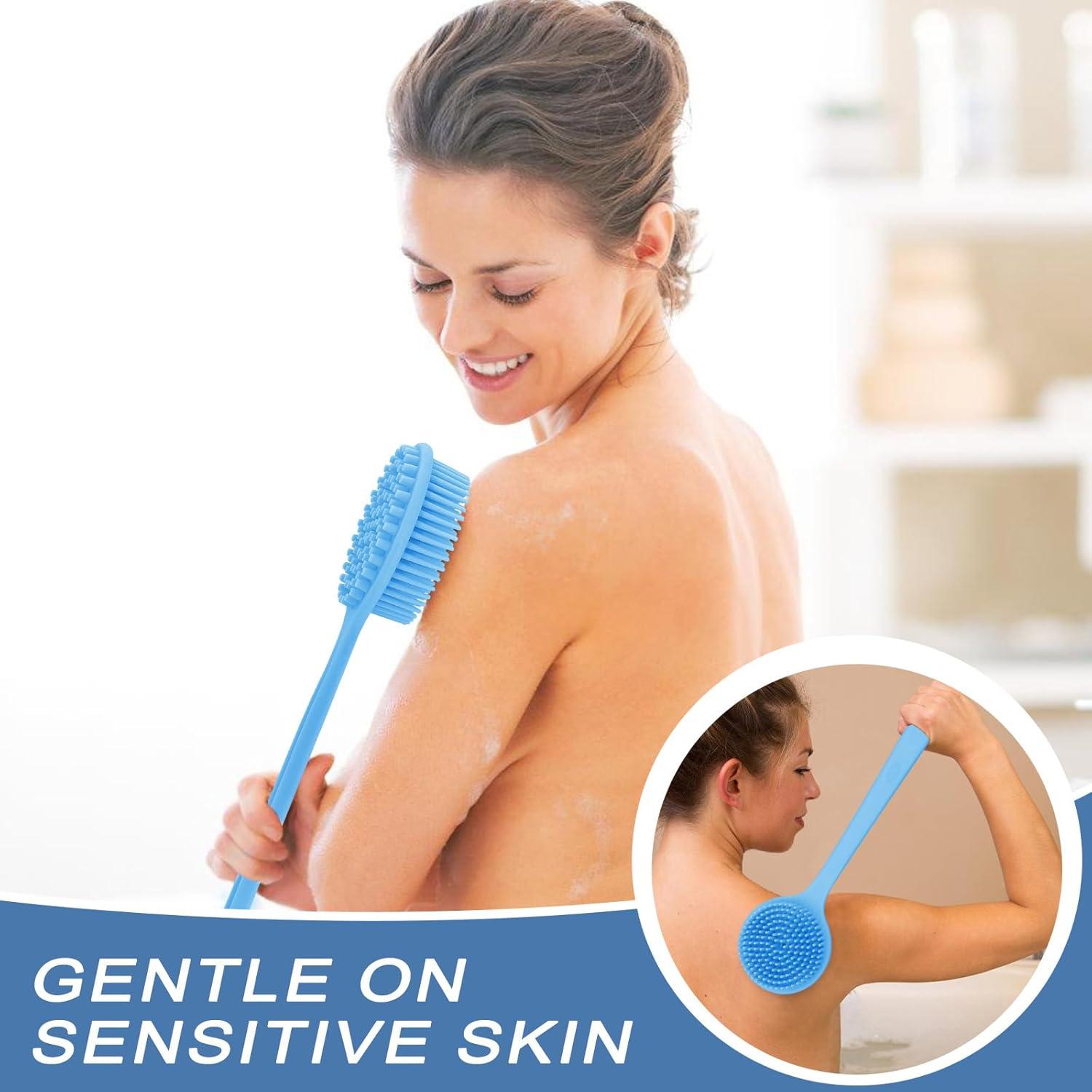 Cepillo de Baño de Silicona Xinjucai con Mango Largo Doble Cara