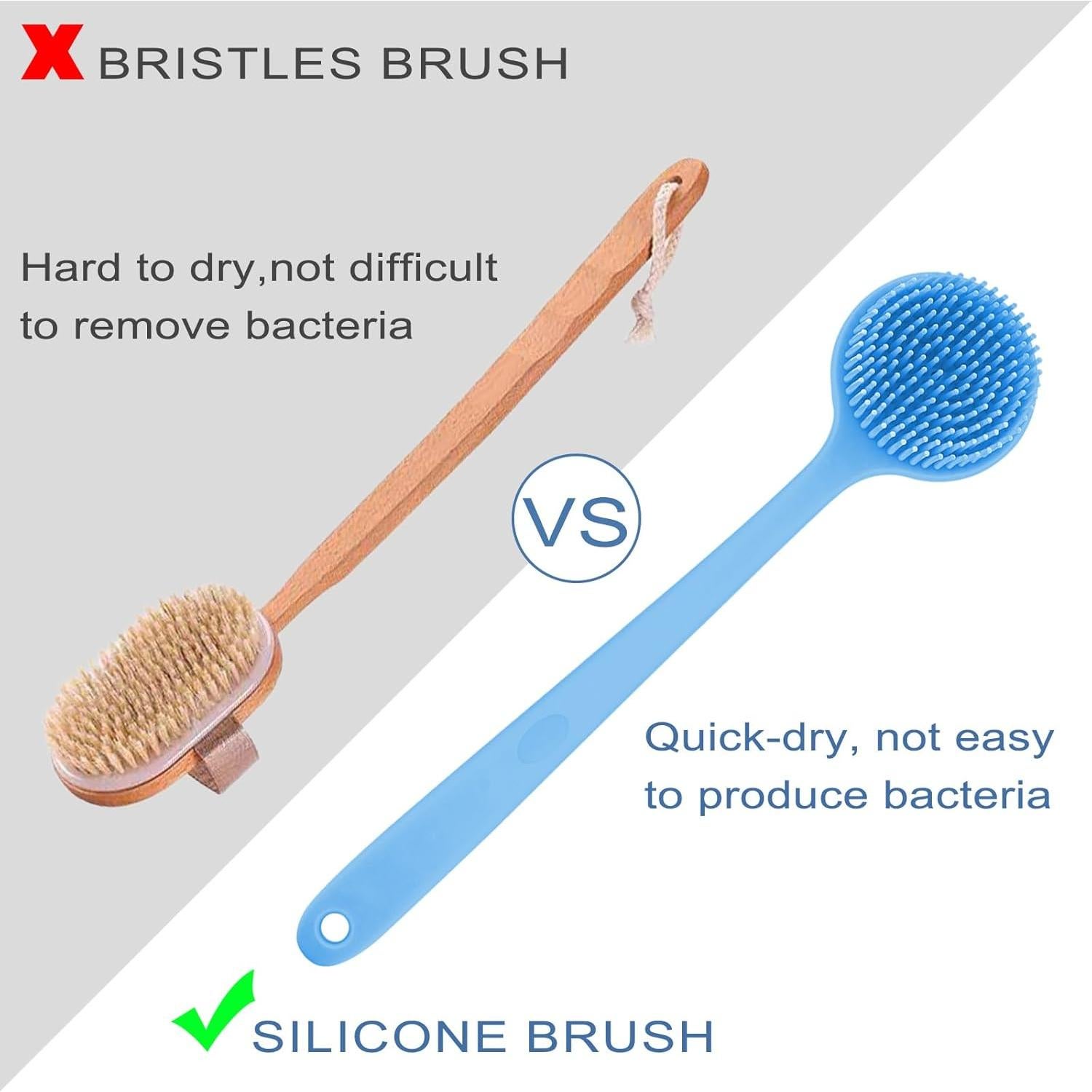 Cepillo de Baño de Silicona Xinjucai con Mango Largo Doble Cara