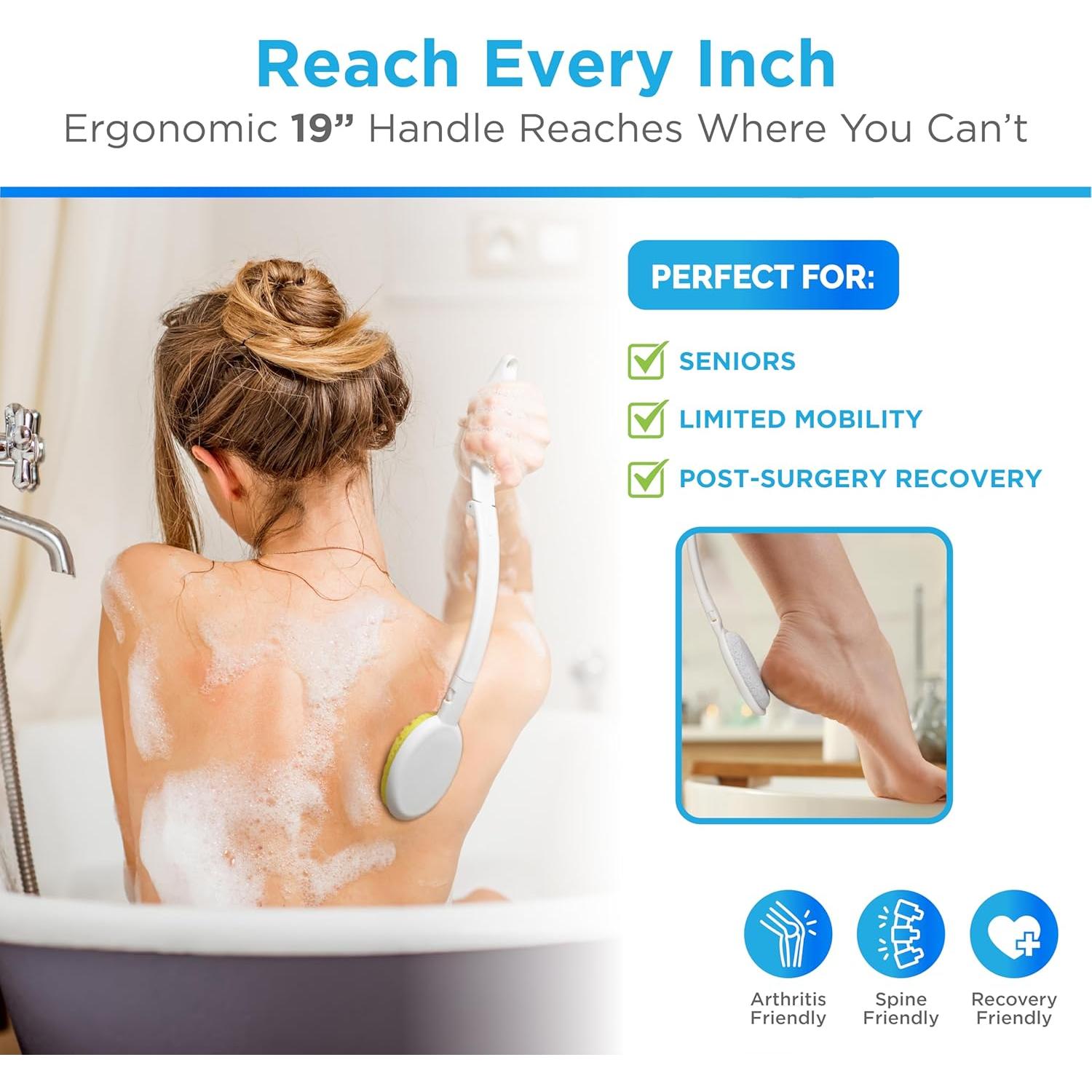 Cepillo de Ducha 3 en 1 Nova con Mango Largo 48 cm - Exfoliante