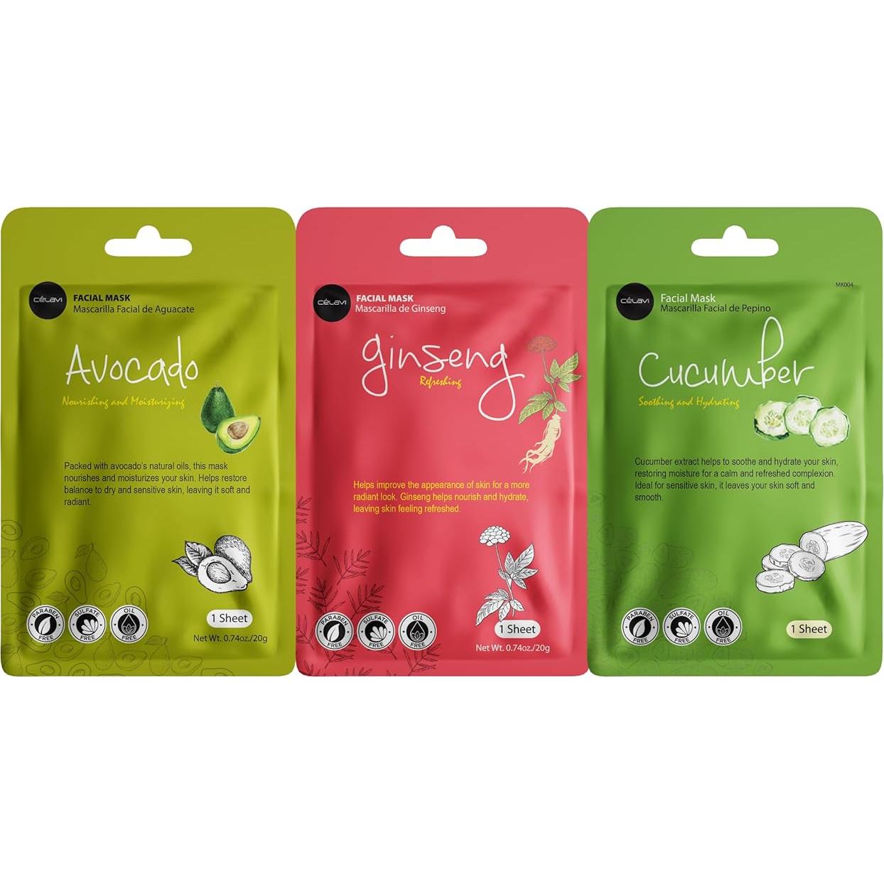 Conjunto de 12 Mascarillas Faciales Celavi Coreanas Hidratantes