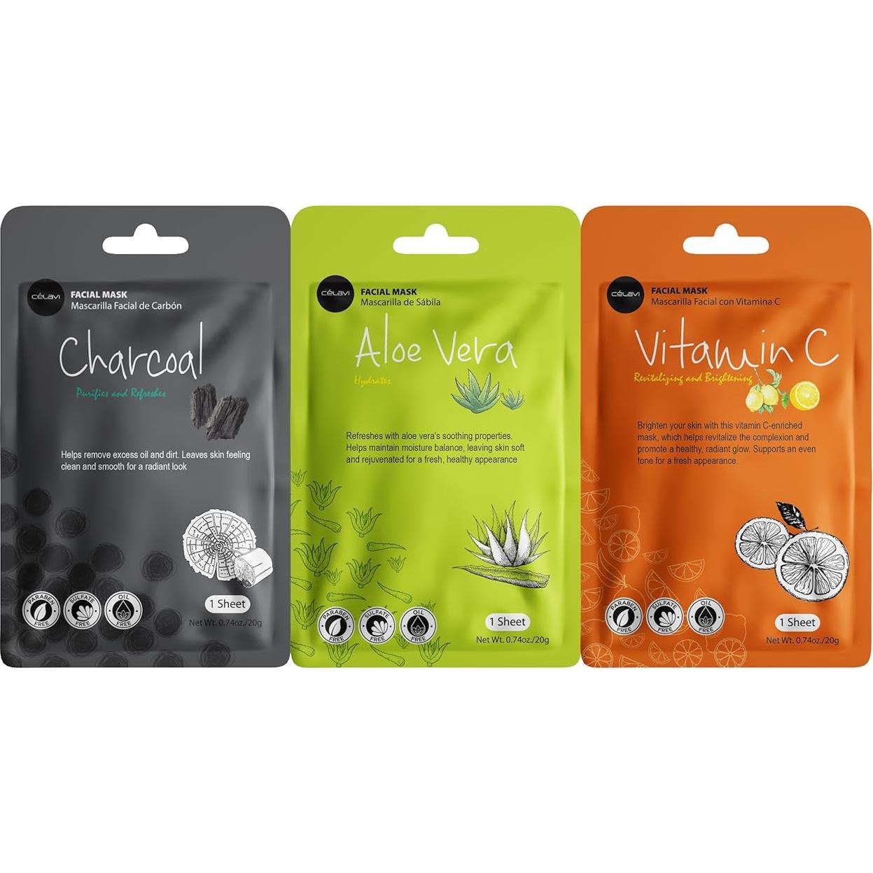 Conjunto de 12 Mascarillas Faciales Celavi Coreanas Hidratantes