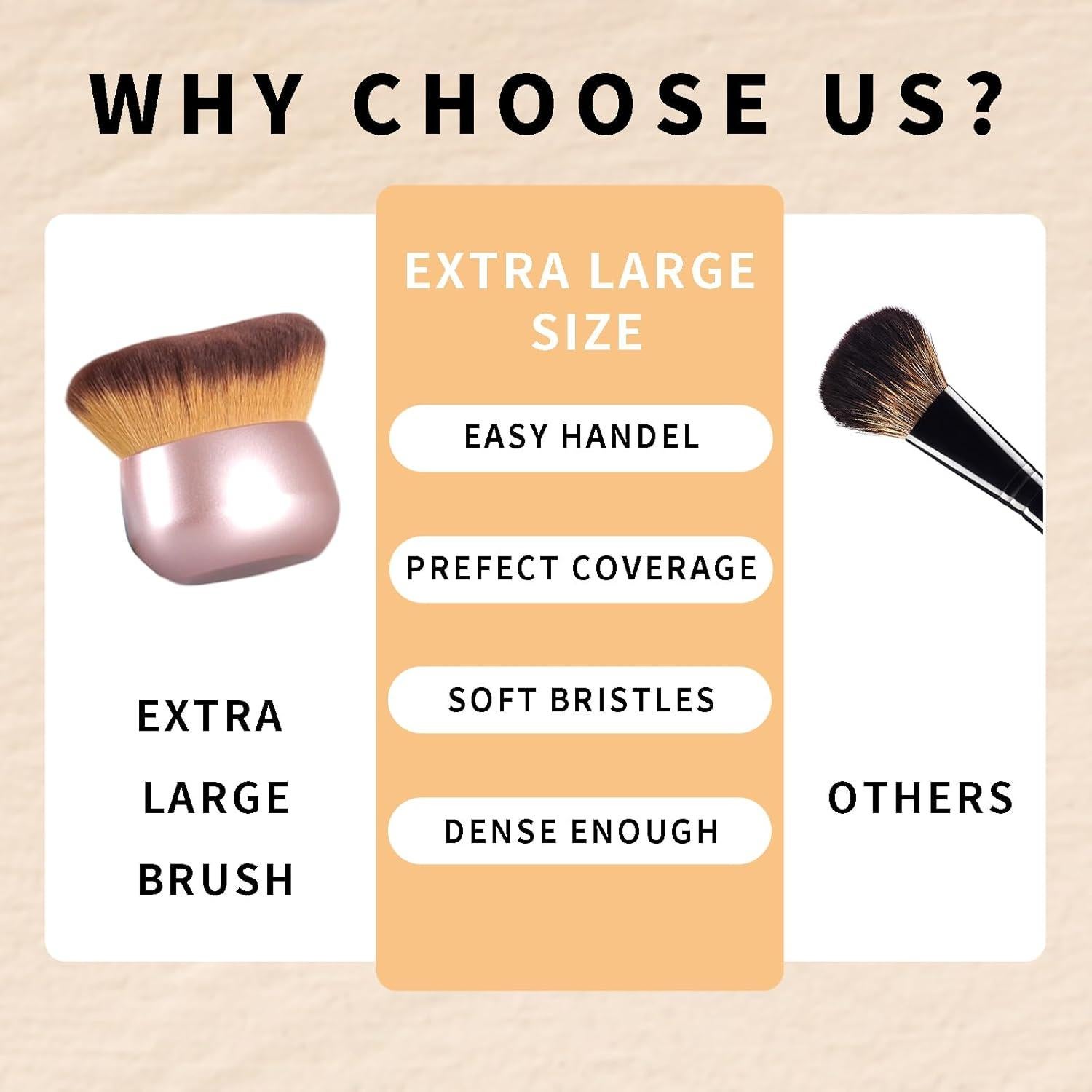 Brocha Kabuki Extra Grande HEYOTECK 75mm Oro Rosa