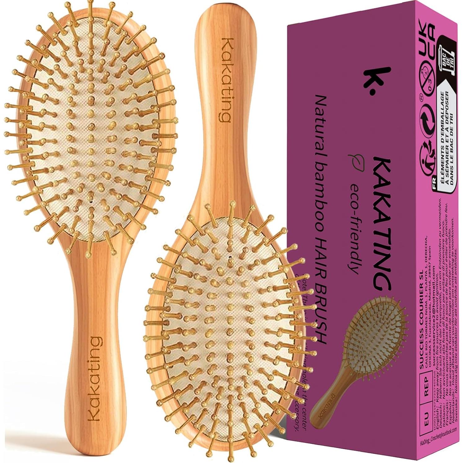 Juego de 2 cepillos de bambú Kakating para el cabello