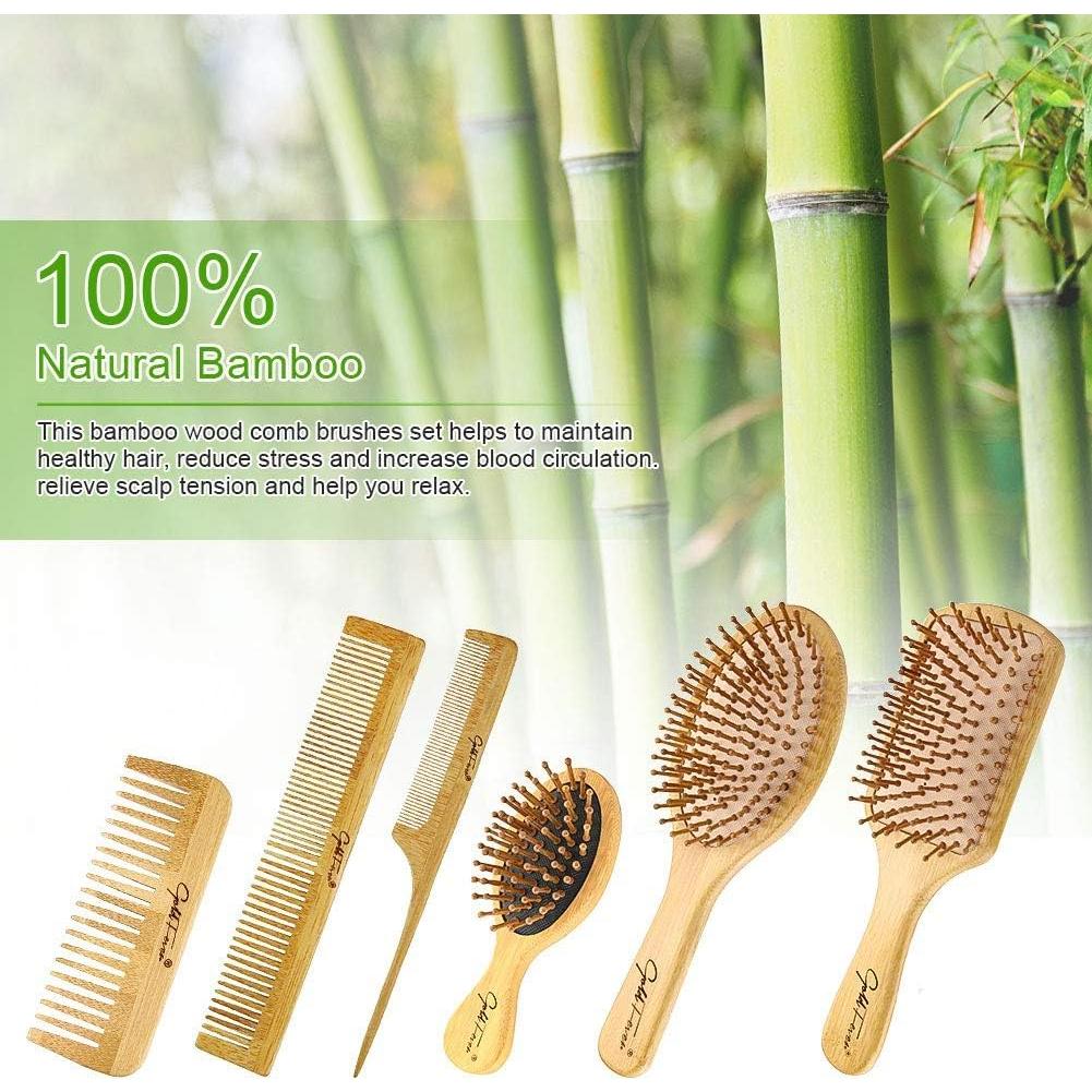 Set de Cepillos para Cabello 6 en 1 BestFire - Bambú Natural